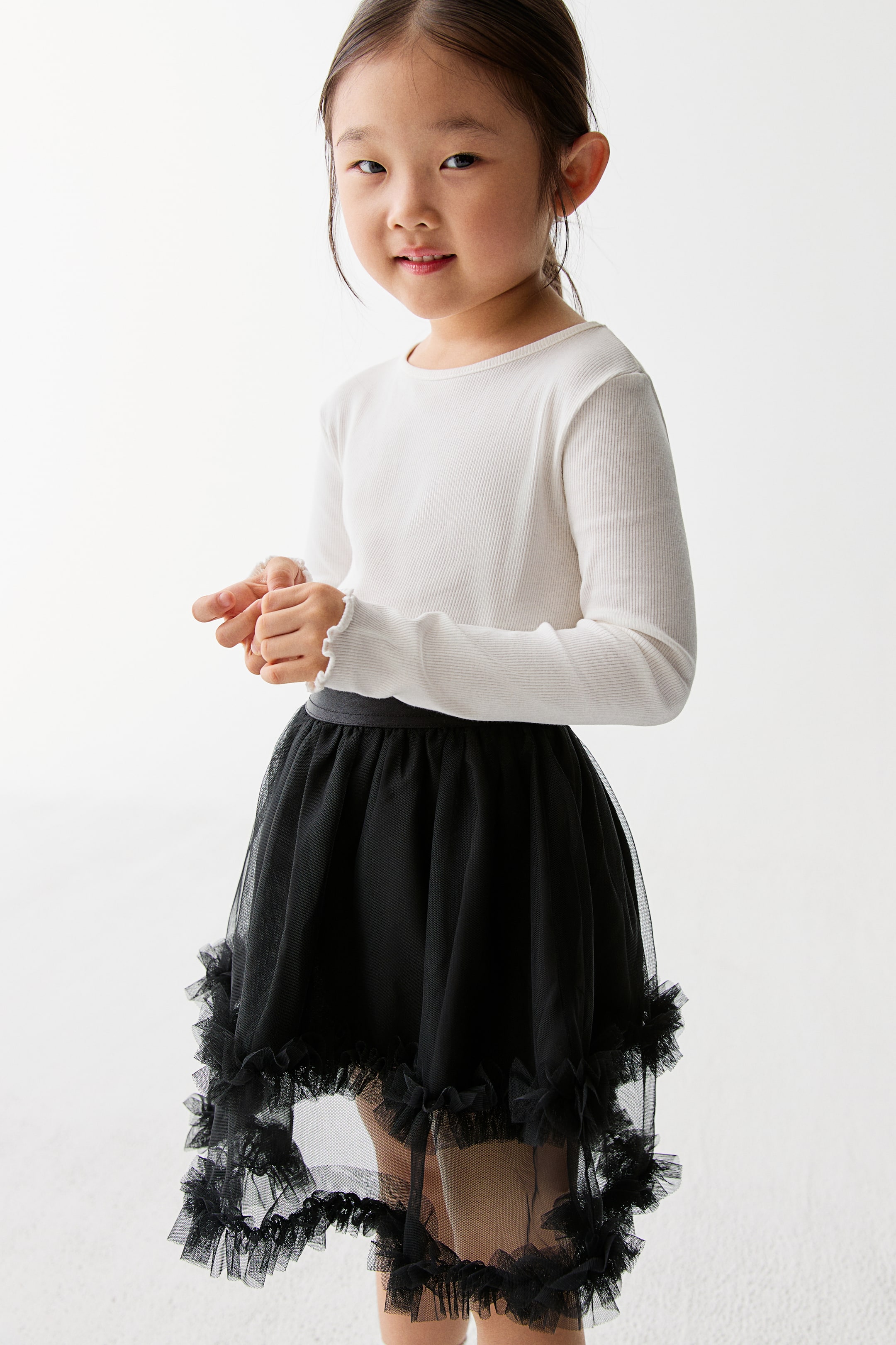 拡大画像を表示: フリルトリム チュールスカート - ブラック - Kids | H&M JP 1