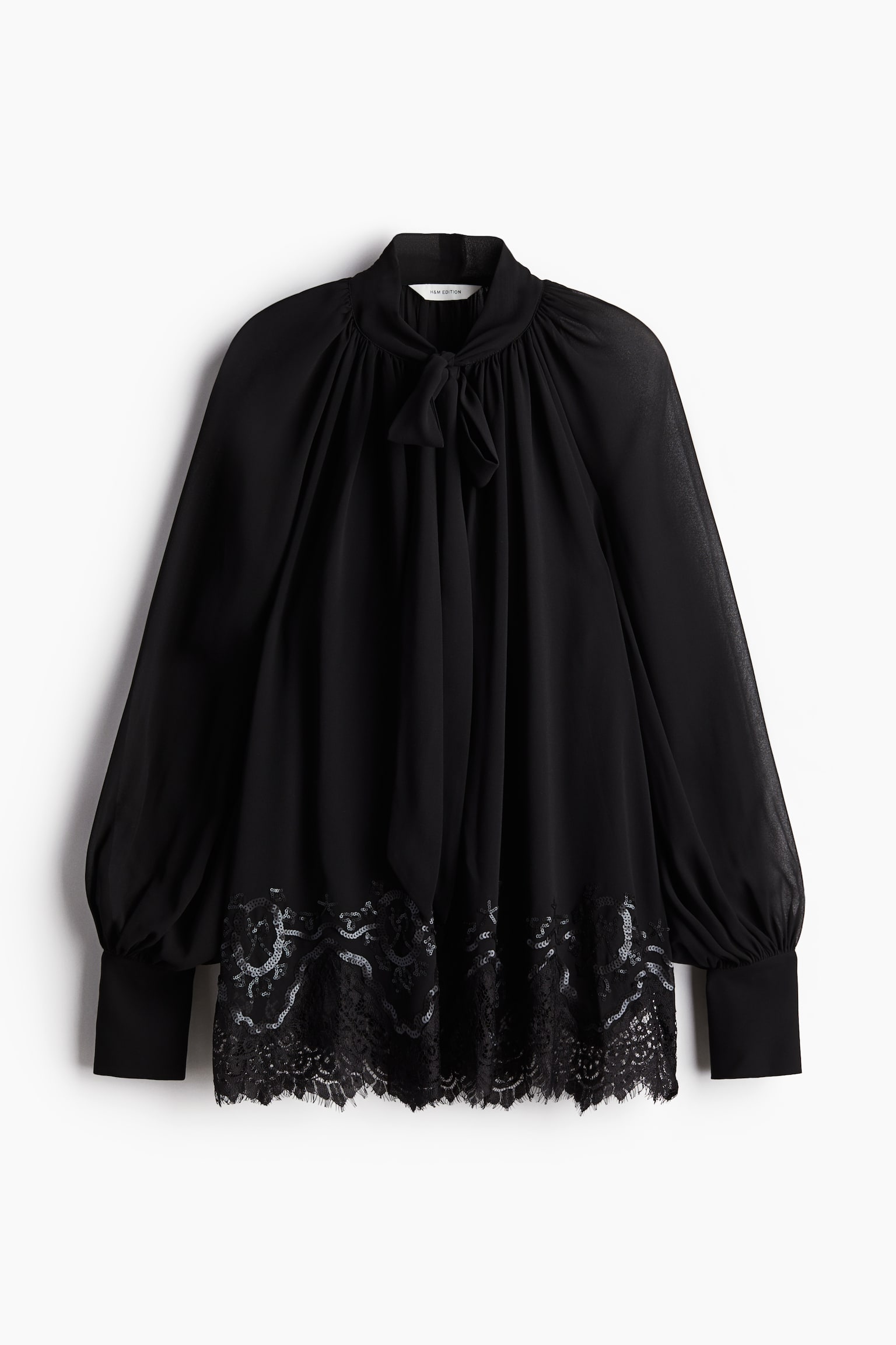 Sequined tie-neck chiffon blouse - Black - 2