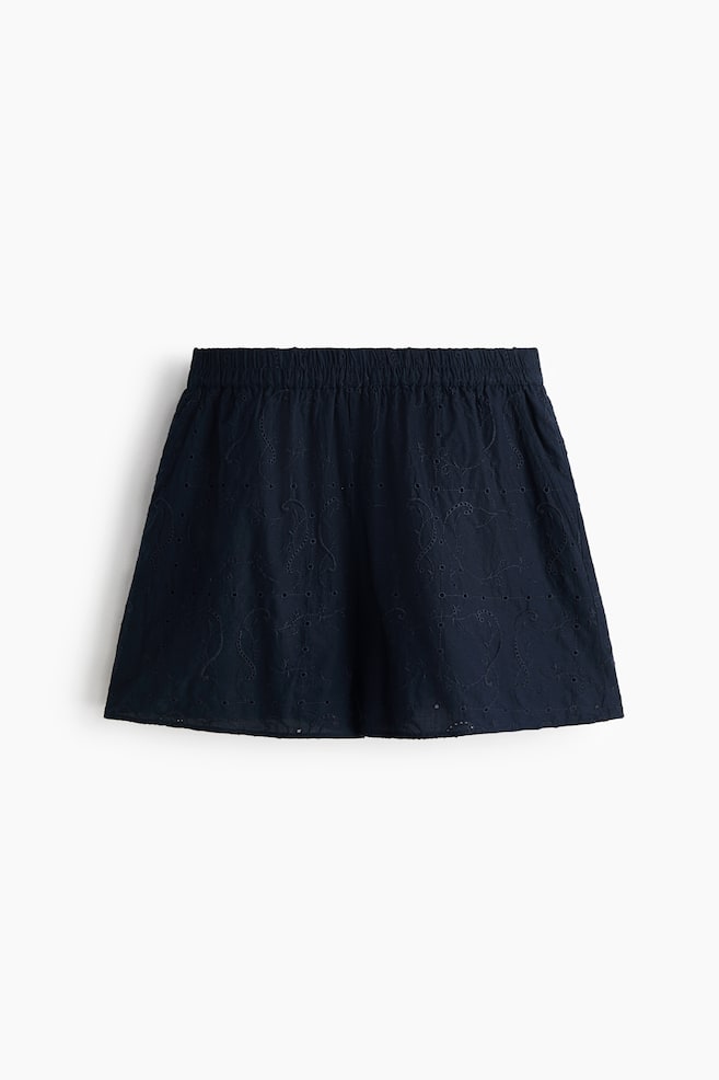 Eyelet-Embroidered Cotton Shorts - Dark blue/White - 1