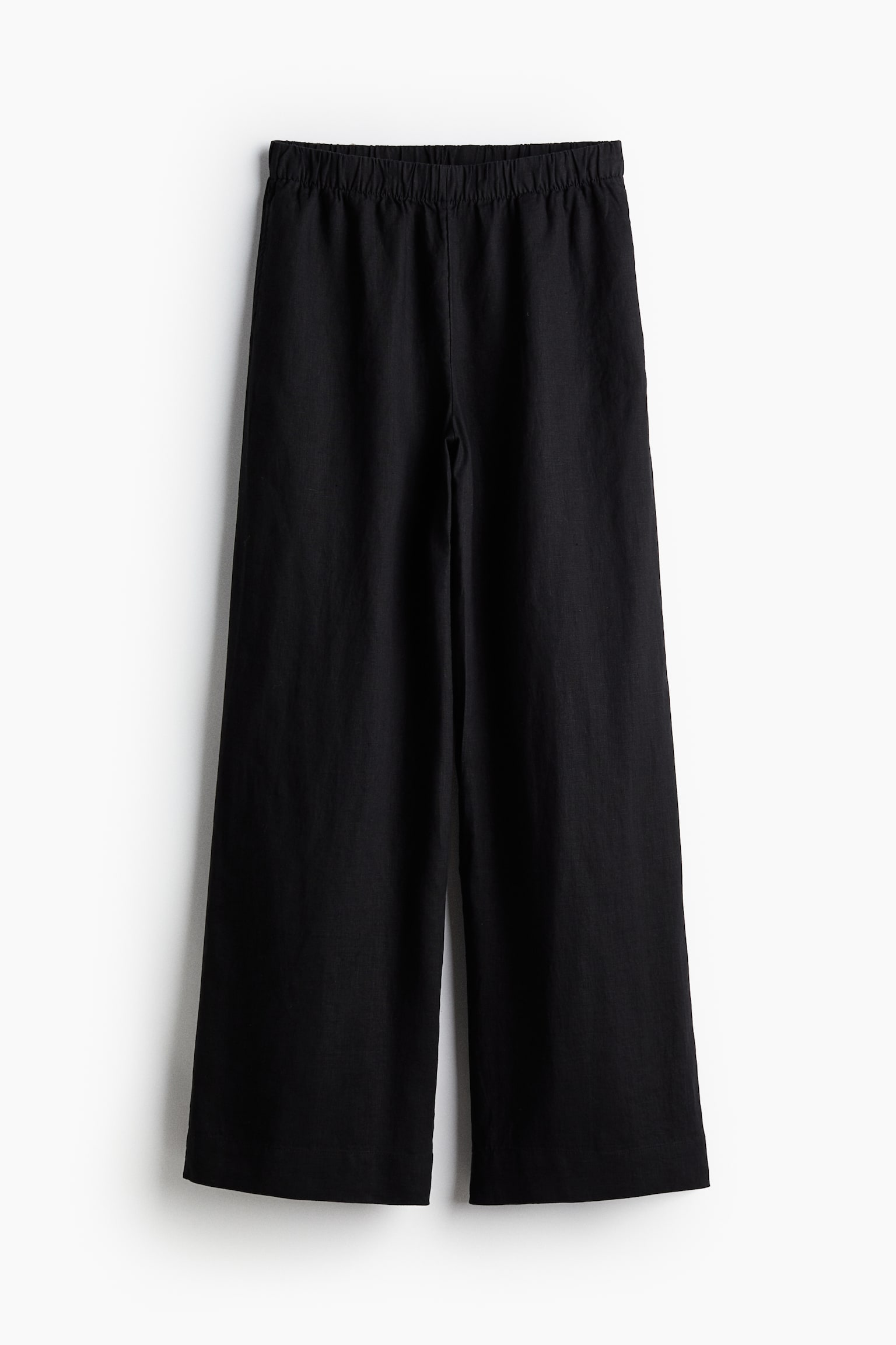 Wide Linen Pants - Black/Light beige - 2