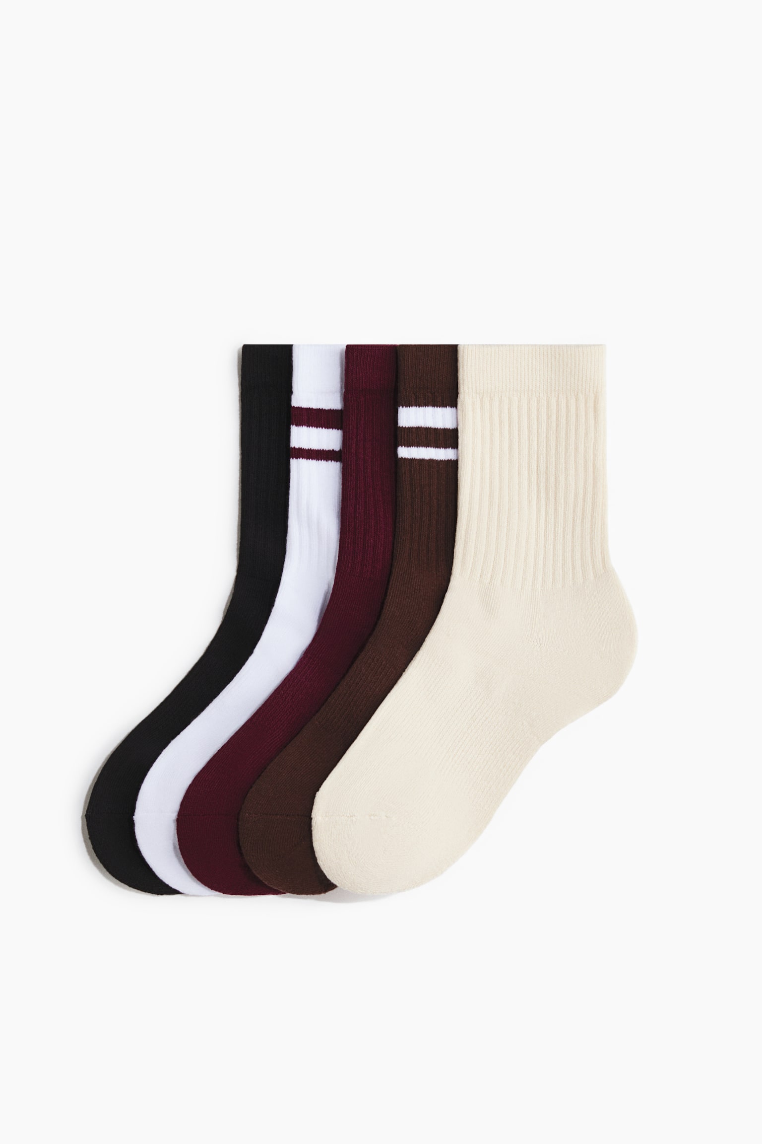 5 paar sportsokken - Kersenrood/gestreept/Wit/gestreept/Wit/beige gemêleerd