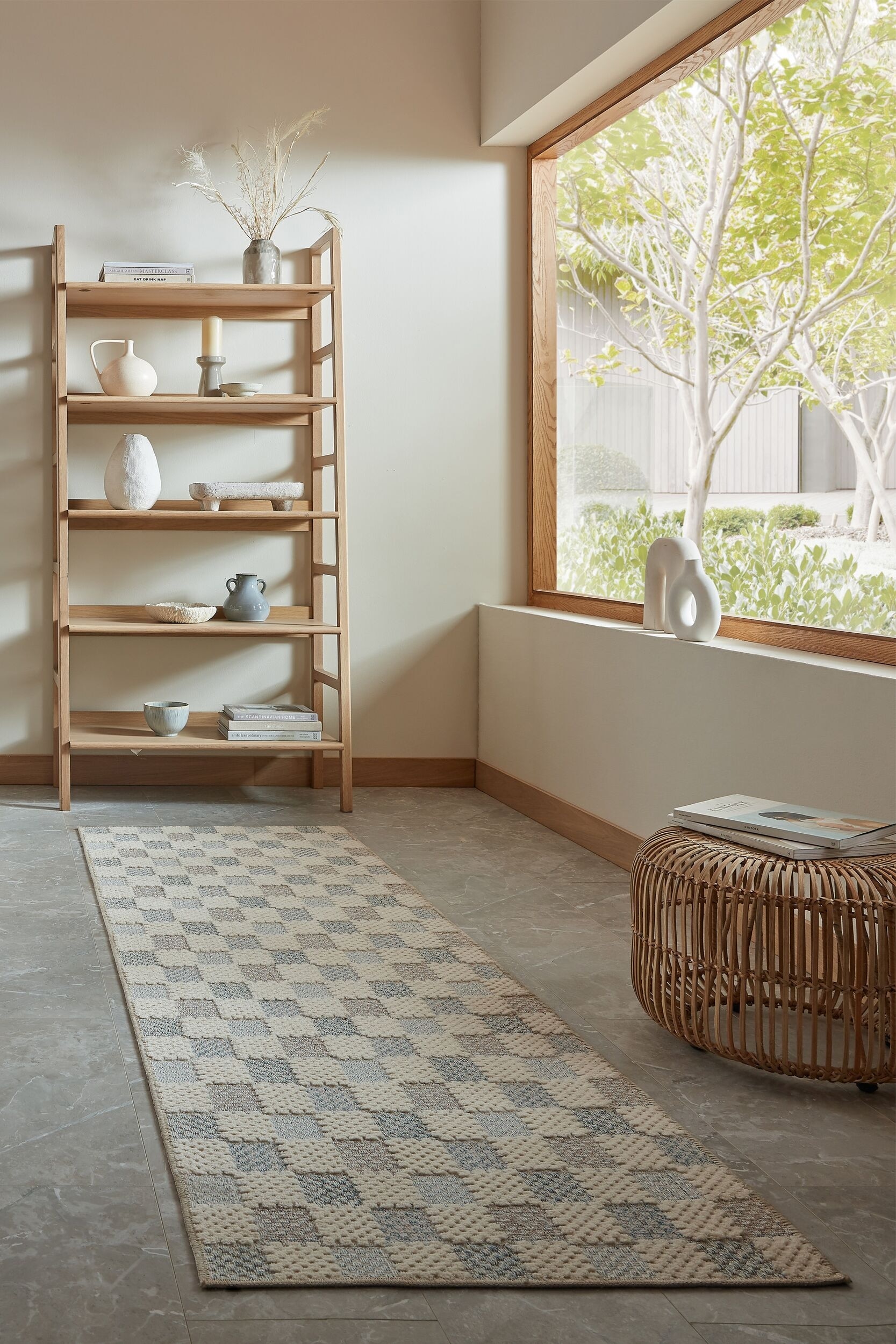 Corridore Lavabile Muted Checkerboard - Blu