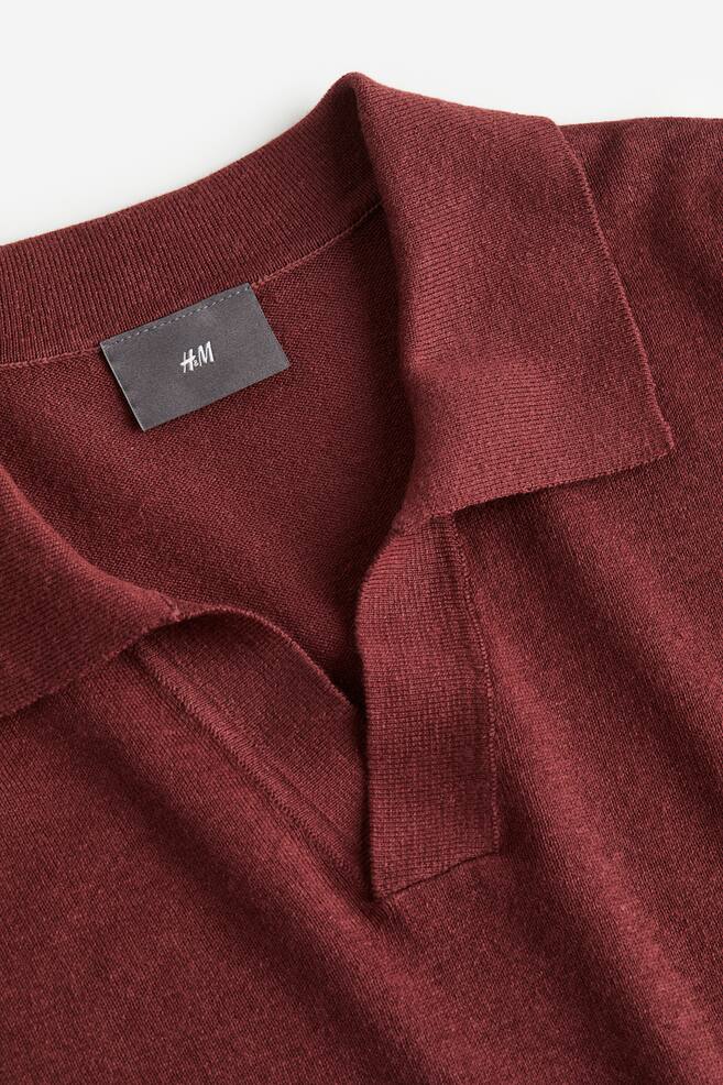 Regular Fit Linen-blend polo shirt - Dark red/Cream - 6