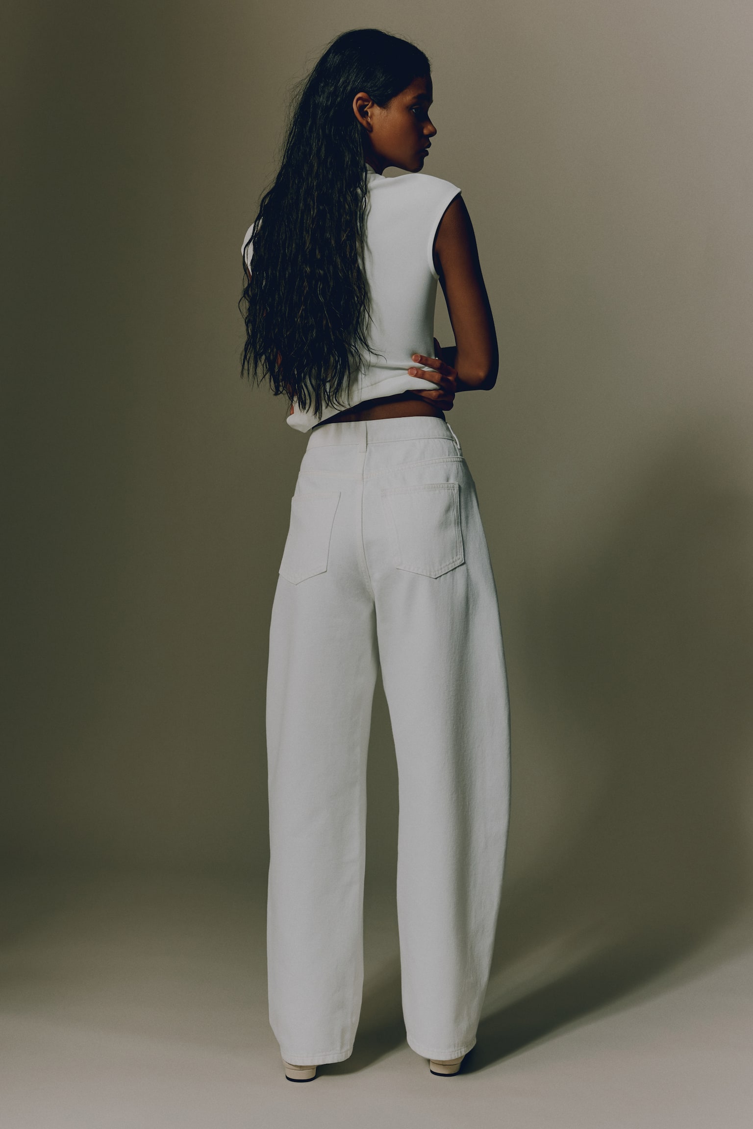 Barrel Leg High Waist Jeans - White/Denim blue/Light grey marl - 3