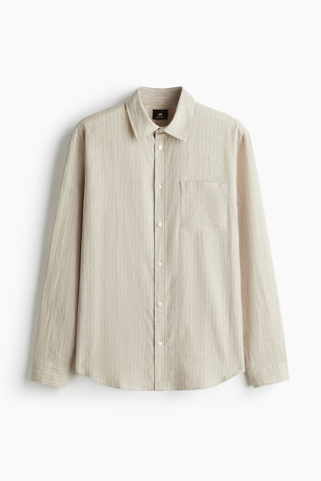 Regular Fit Linen-blend shirt - Beige/Light blue/White - 1