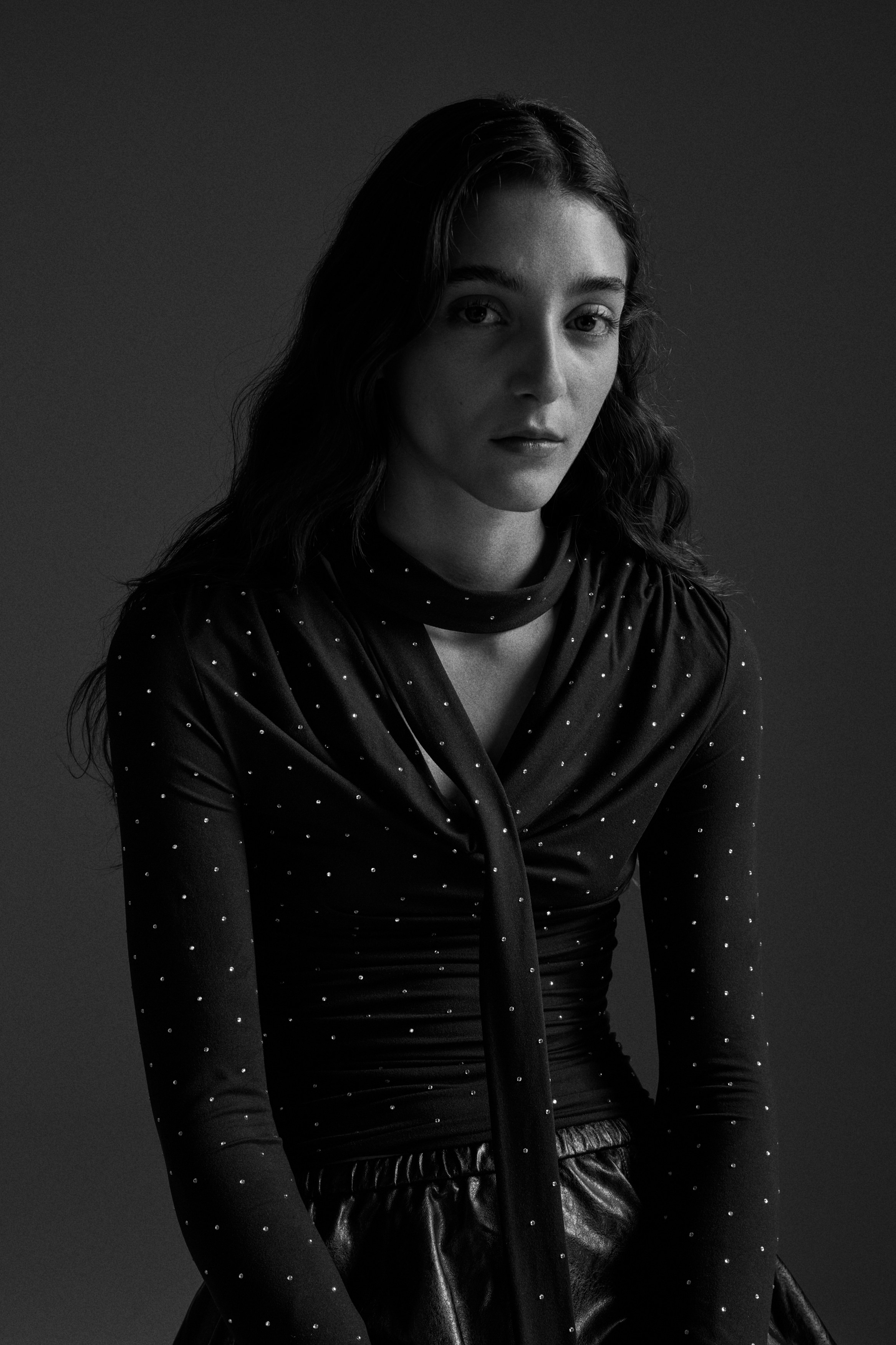 Scarf-Detail Top - Black/dotted/Gray/Black