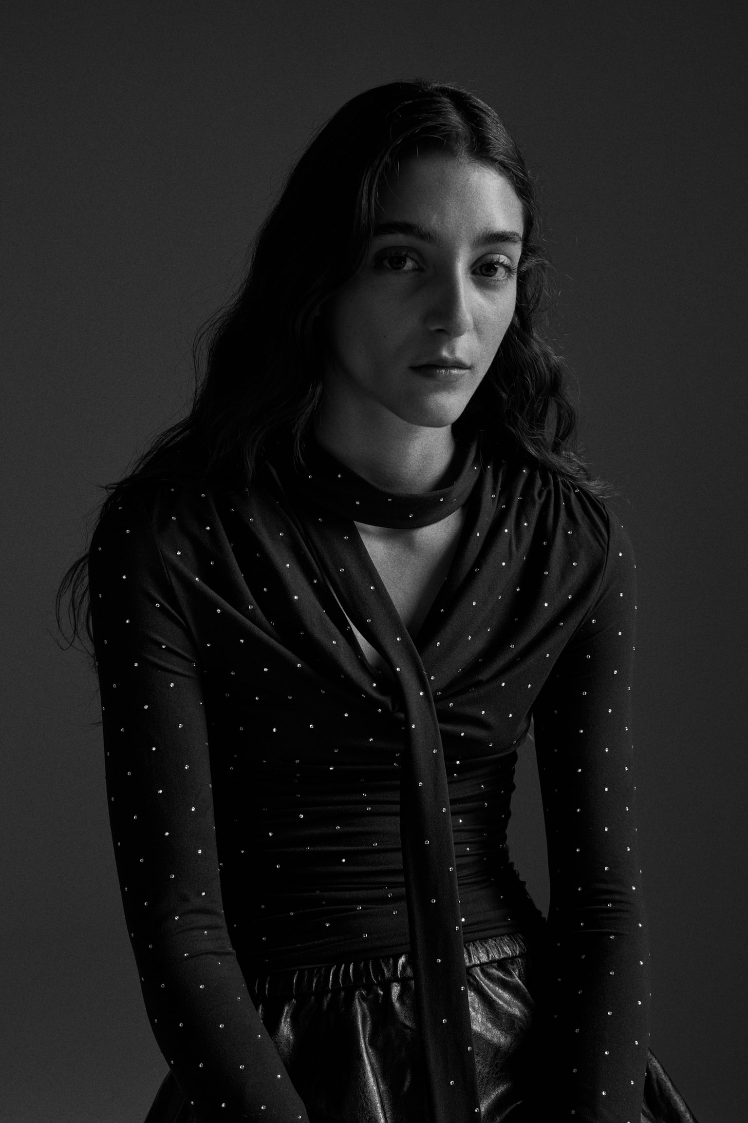 Scarf-detail top - Black/Spotted/Grey/Black - 1