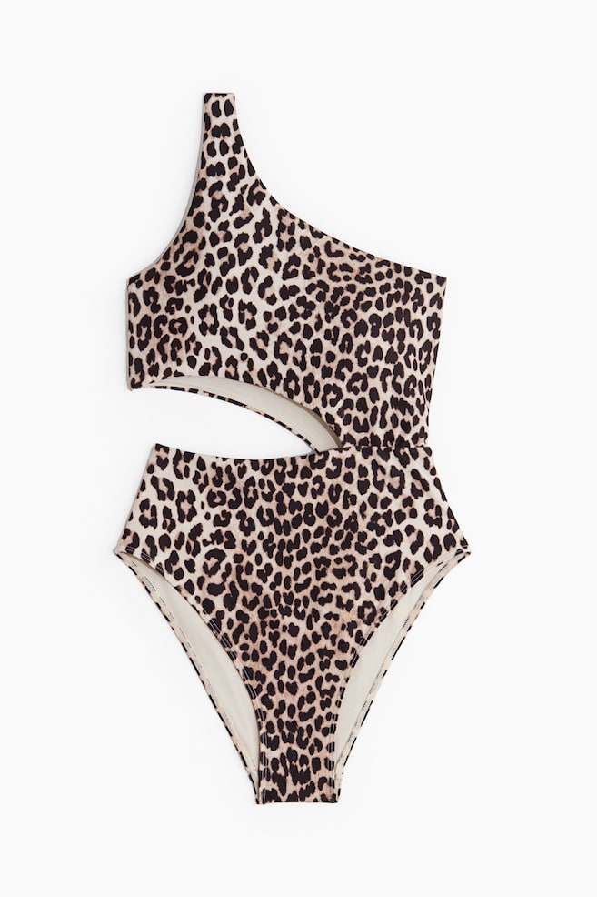 Padded-Cup High-Leg Swimsuit - Light beige/leopard print - 1