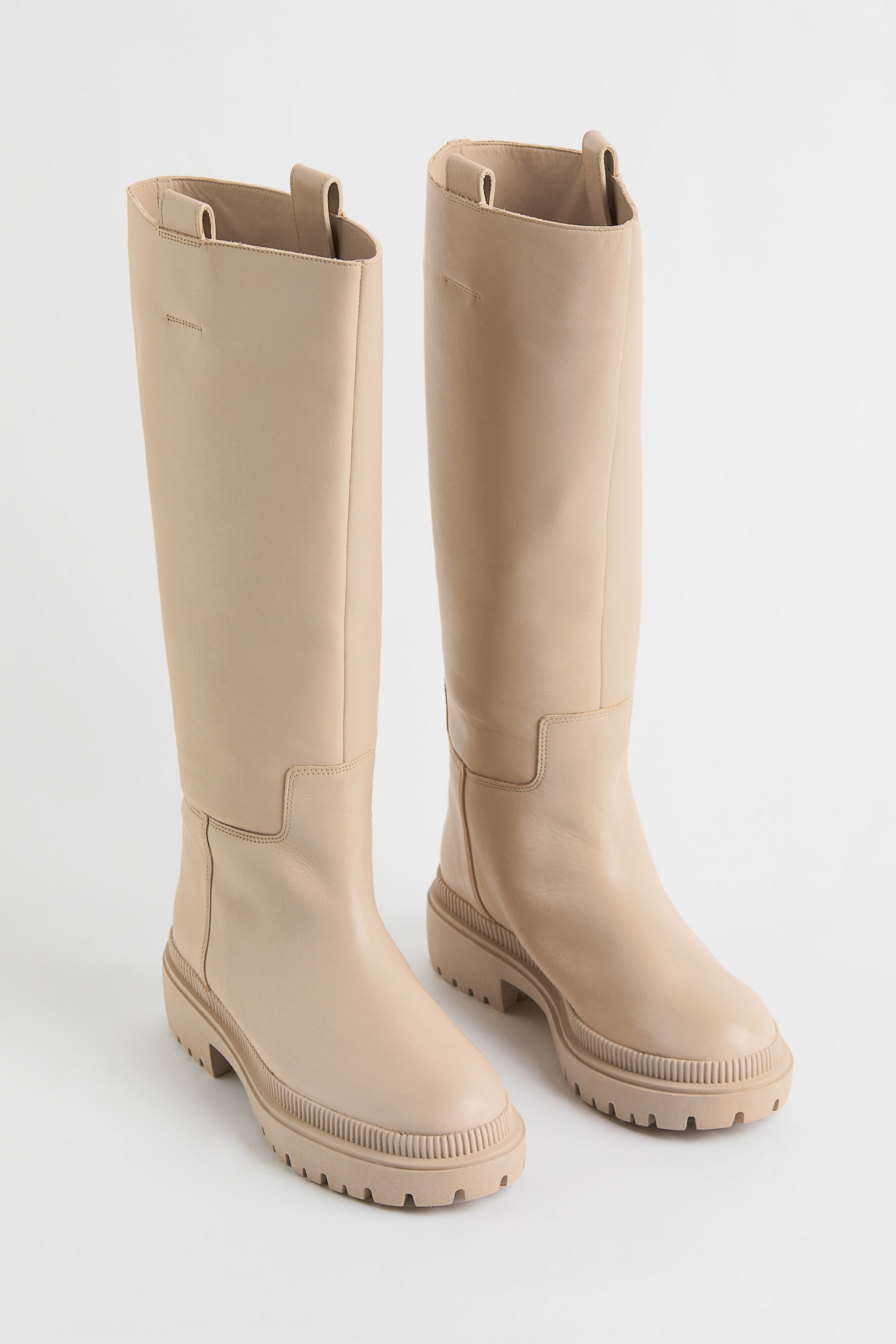 Leather knee-high boots - Light beige/Black - 2