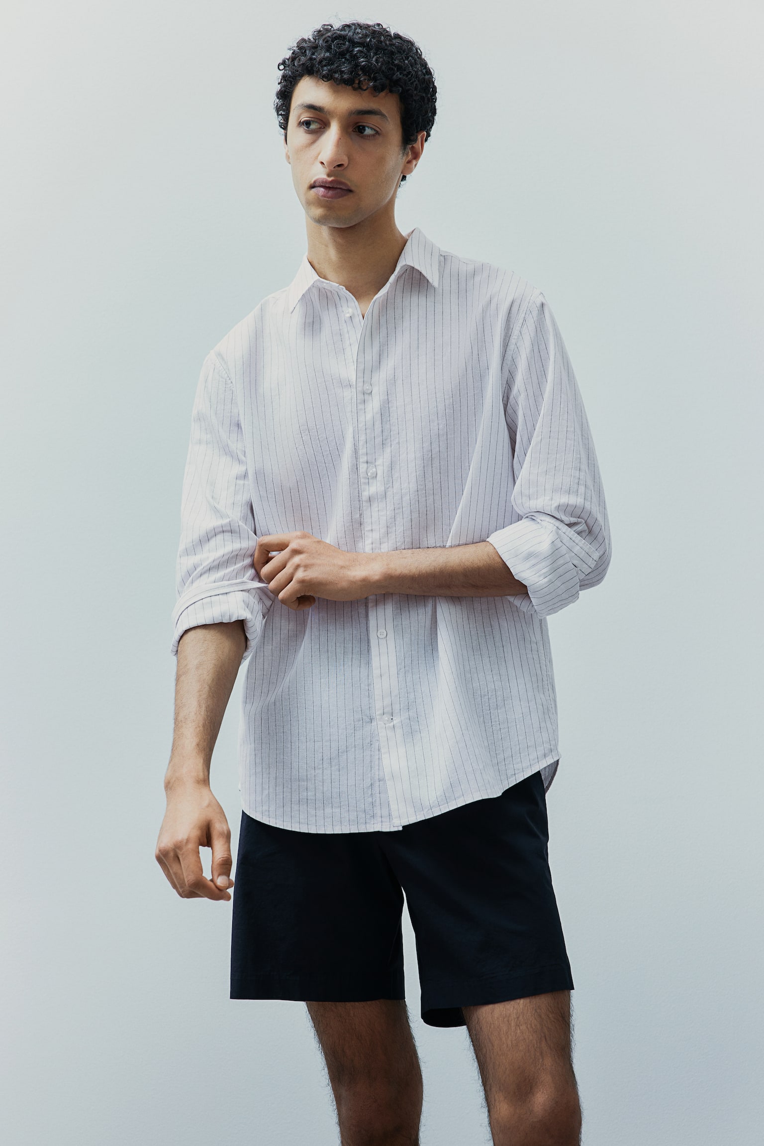 Regular Fit Linen-blend shirt - White/Striped/Navy blue/Beige/Striped/Beige/White/Light blue - 3