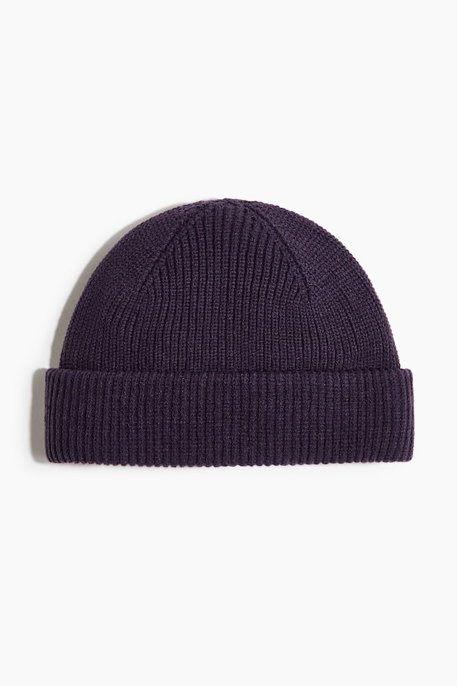 Rib-Knit Beanie - Dark purple/Cream - 1