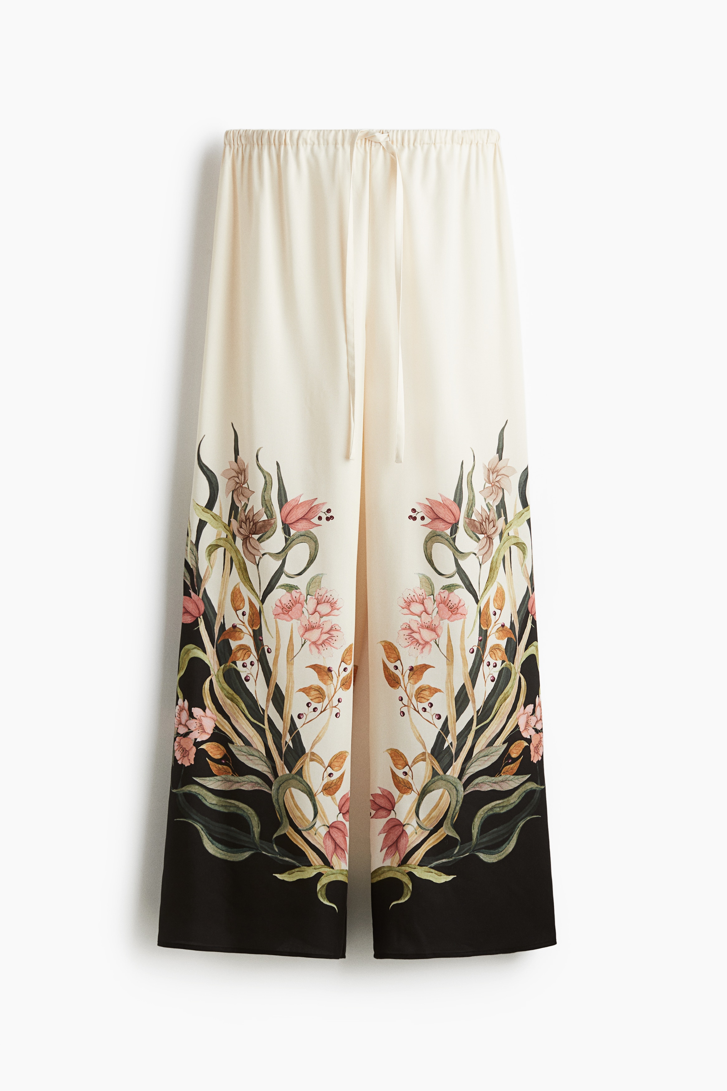 Nyomott mintás nadrág húzózsinórral - Krémszínű/virágos