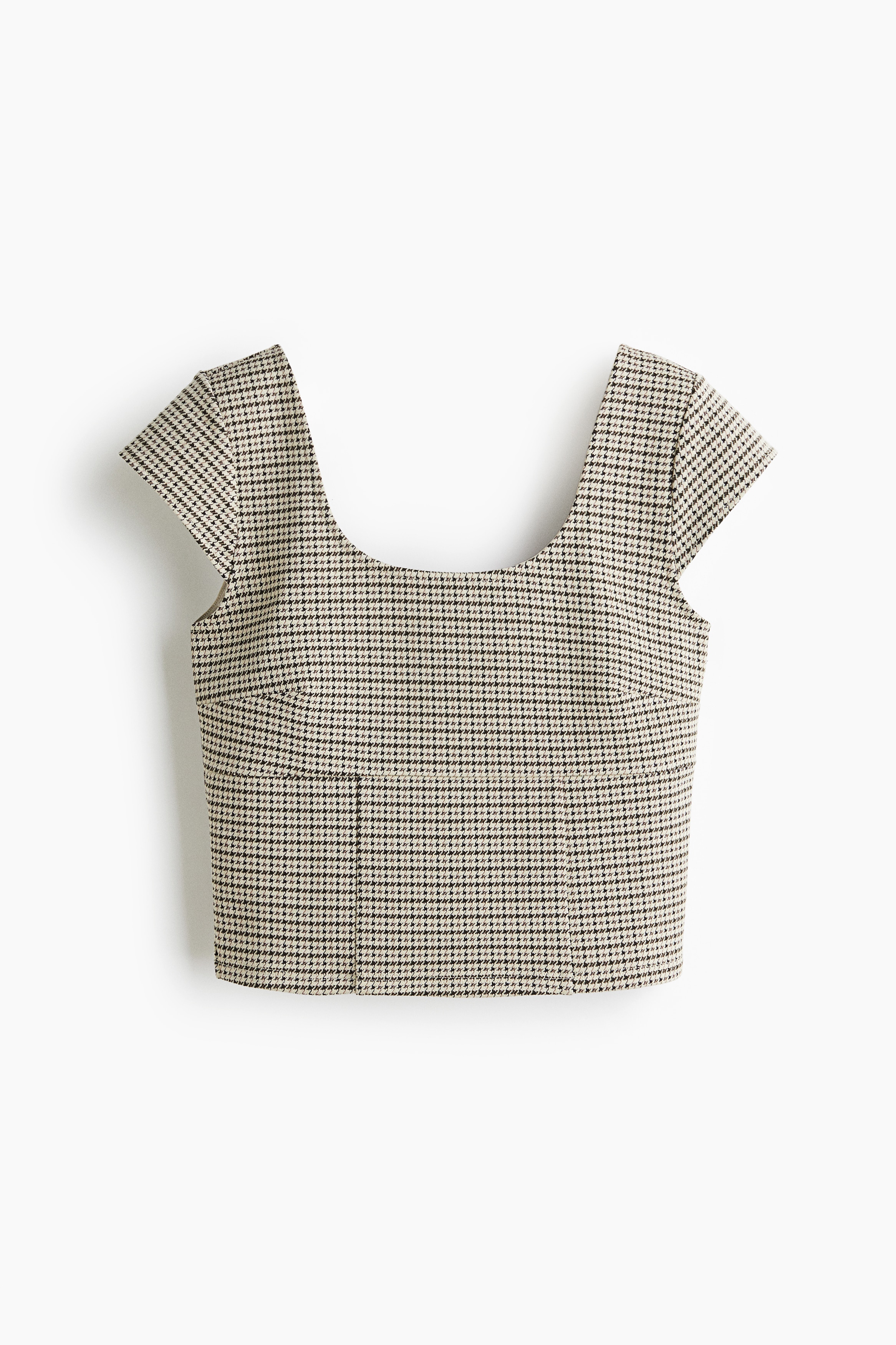 Cap Sleeve Top - Beige/Dogtooth pattern/Black
