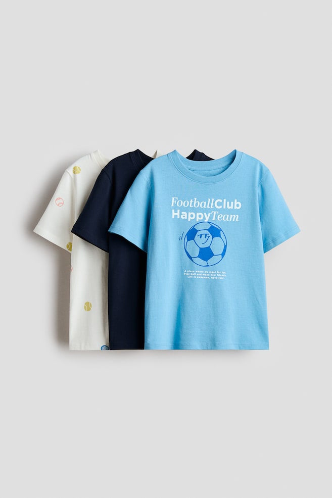 3-pack cotton T-shirts - Blue/Football Club/Cream/Tractors - 1