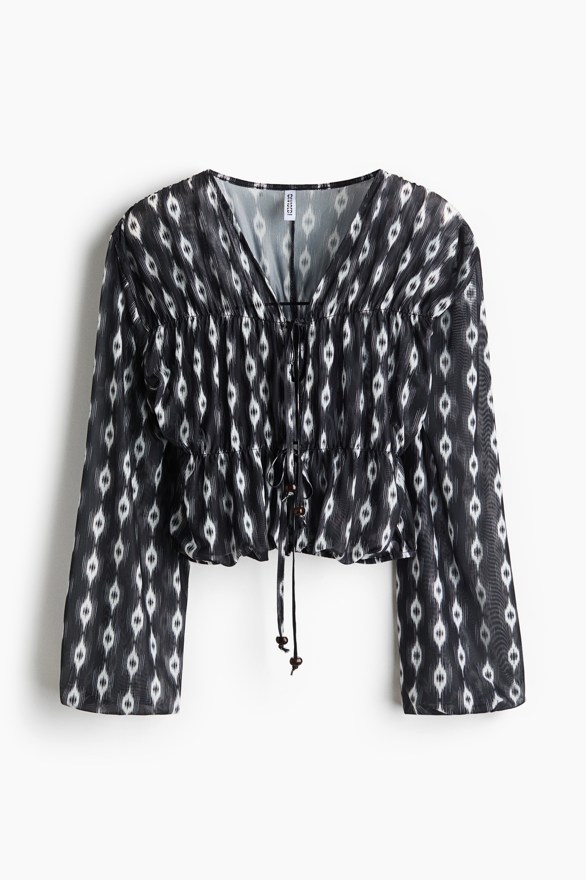 Blouse en filet avec détails à nouer - Noir/motif