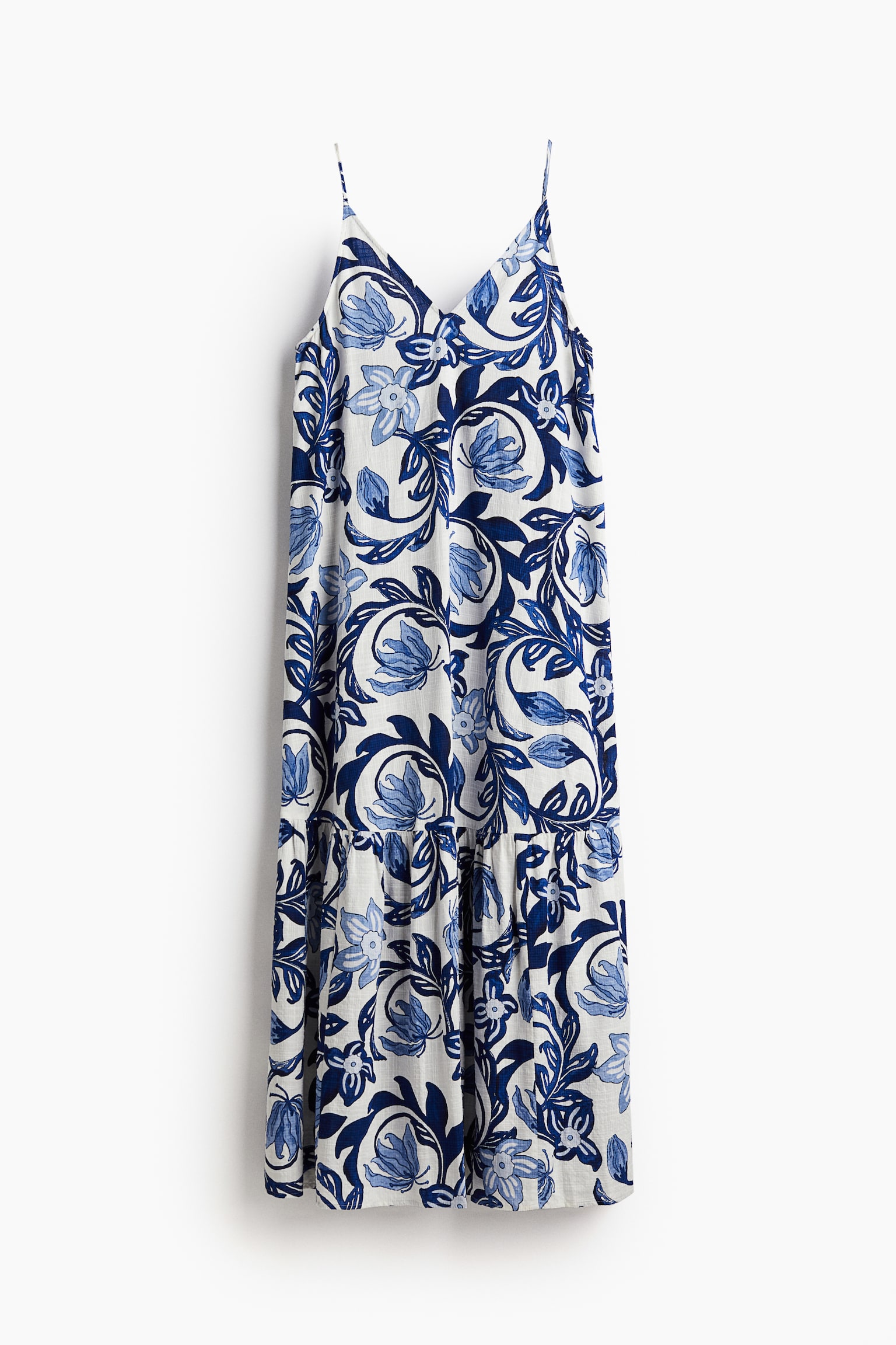 Long A-line dress - White/Blue floral - 2