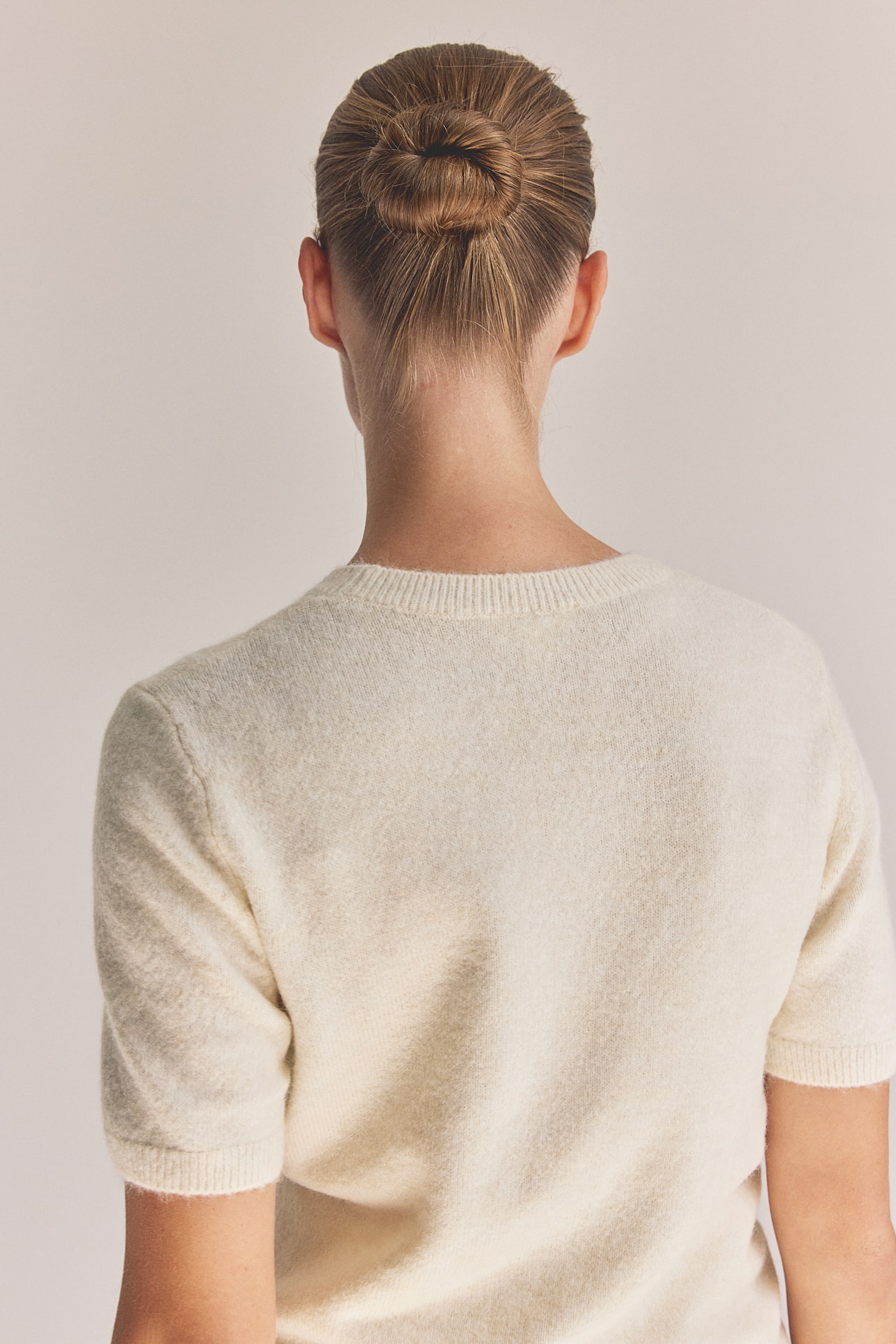 MAMA Short-sleeved fine-knit top - Cream/Grey marl - 4