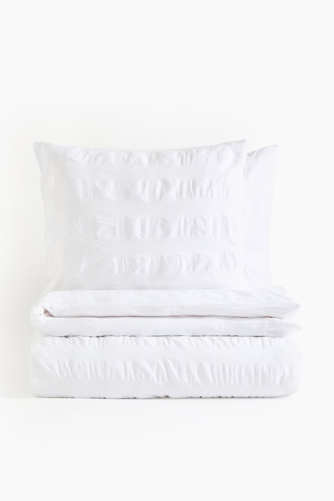 Cotton King/Queen Duvet Cover Set - White/Light beige - 1