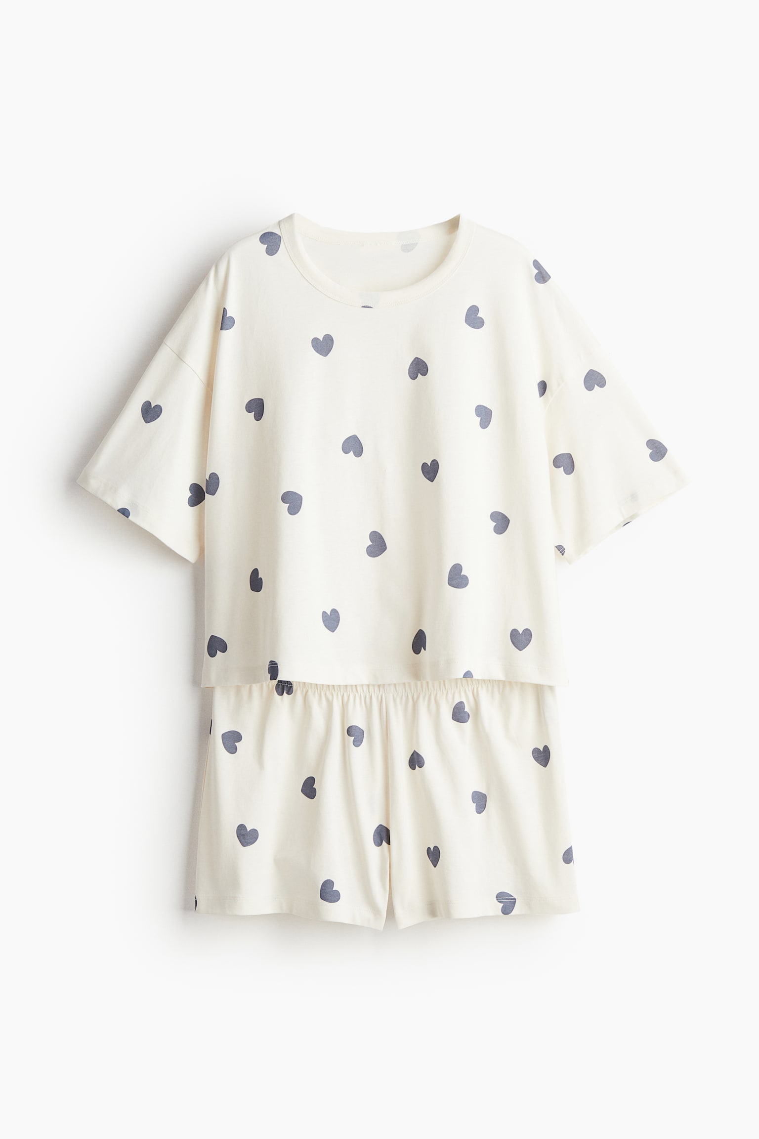 Pyjama Tee & Shorts Set - White/Hearts - 2