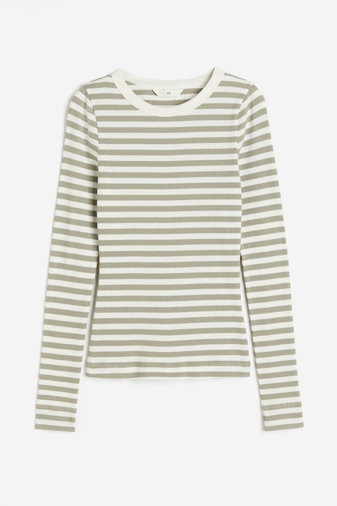 Ribbed jersey top - Sage green/Striped/White/Striped/White/Blue striped/White/Black striped - 2