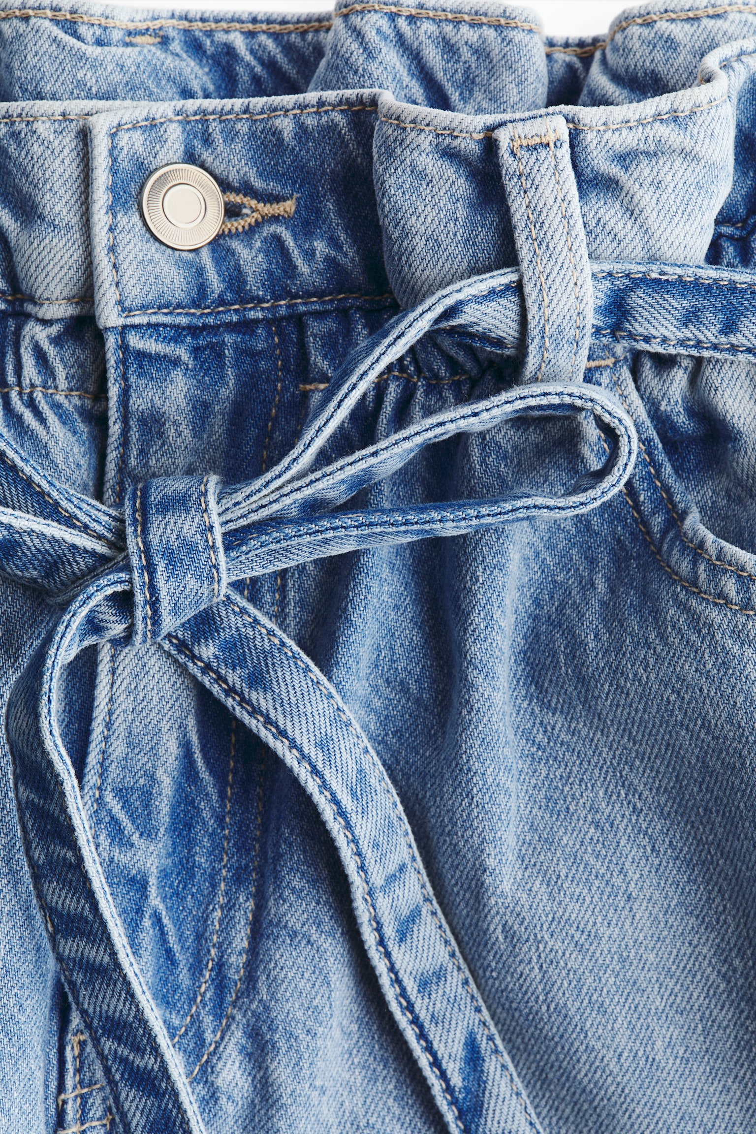 Paper bag jeans с колан - Светлосин деним - 2