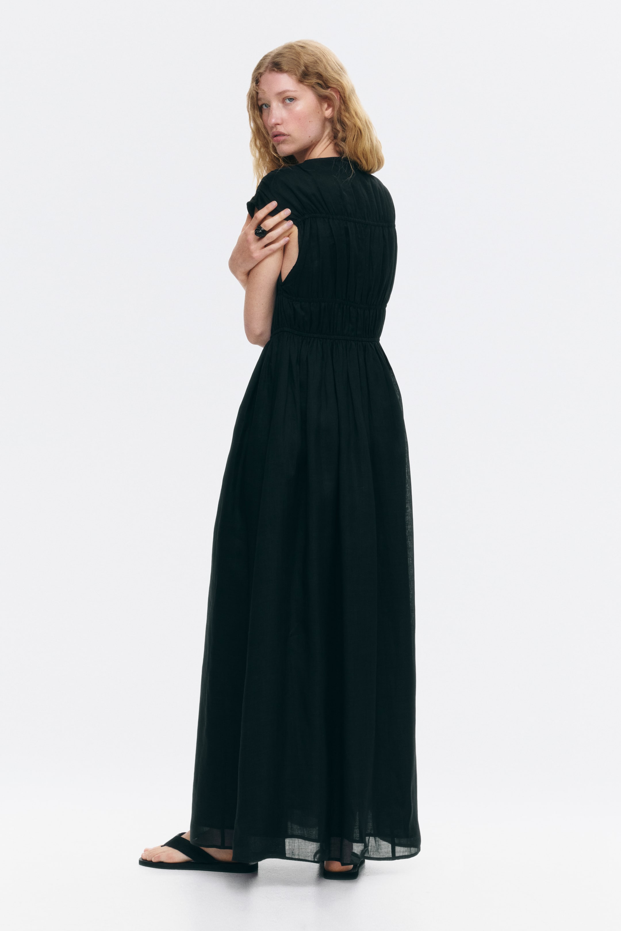 Drawstring-Detail Ramie Dress