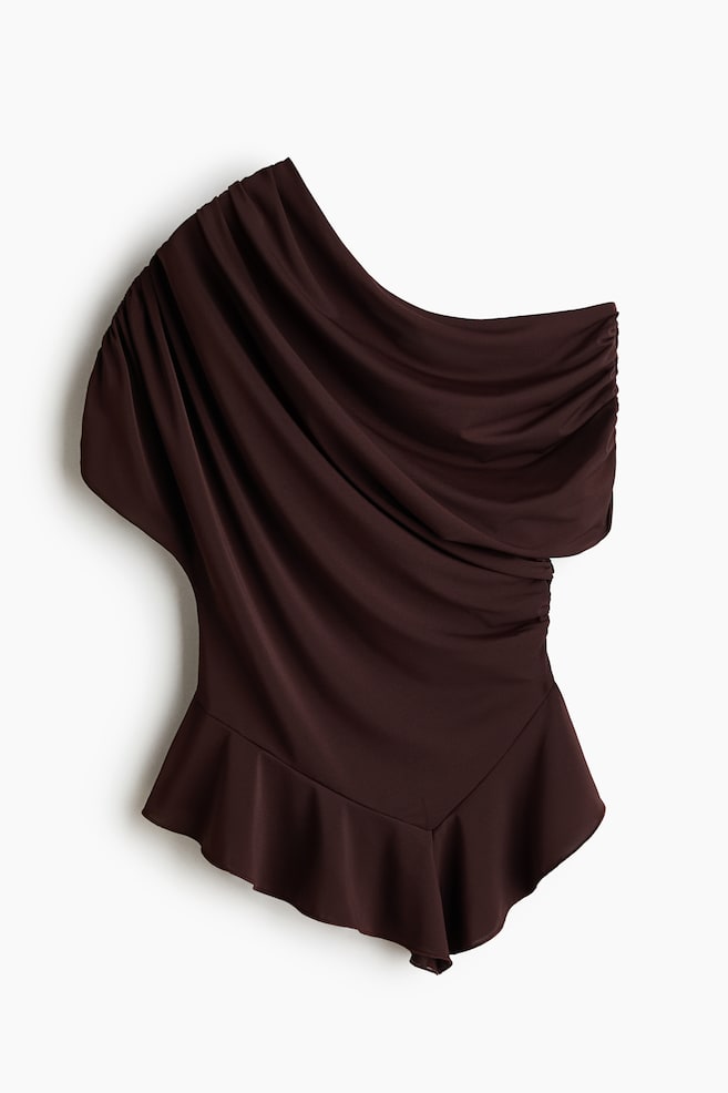 Draped one-shoulder top - Dark brown - 1