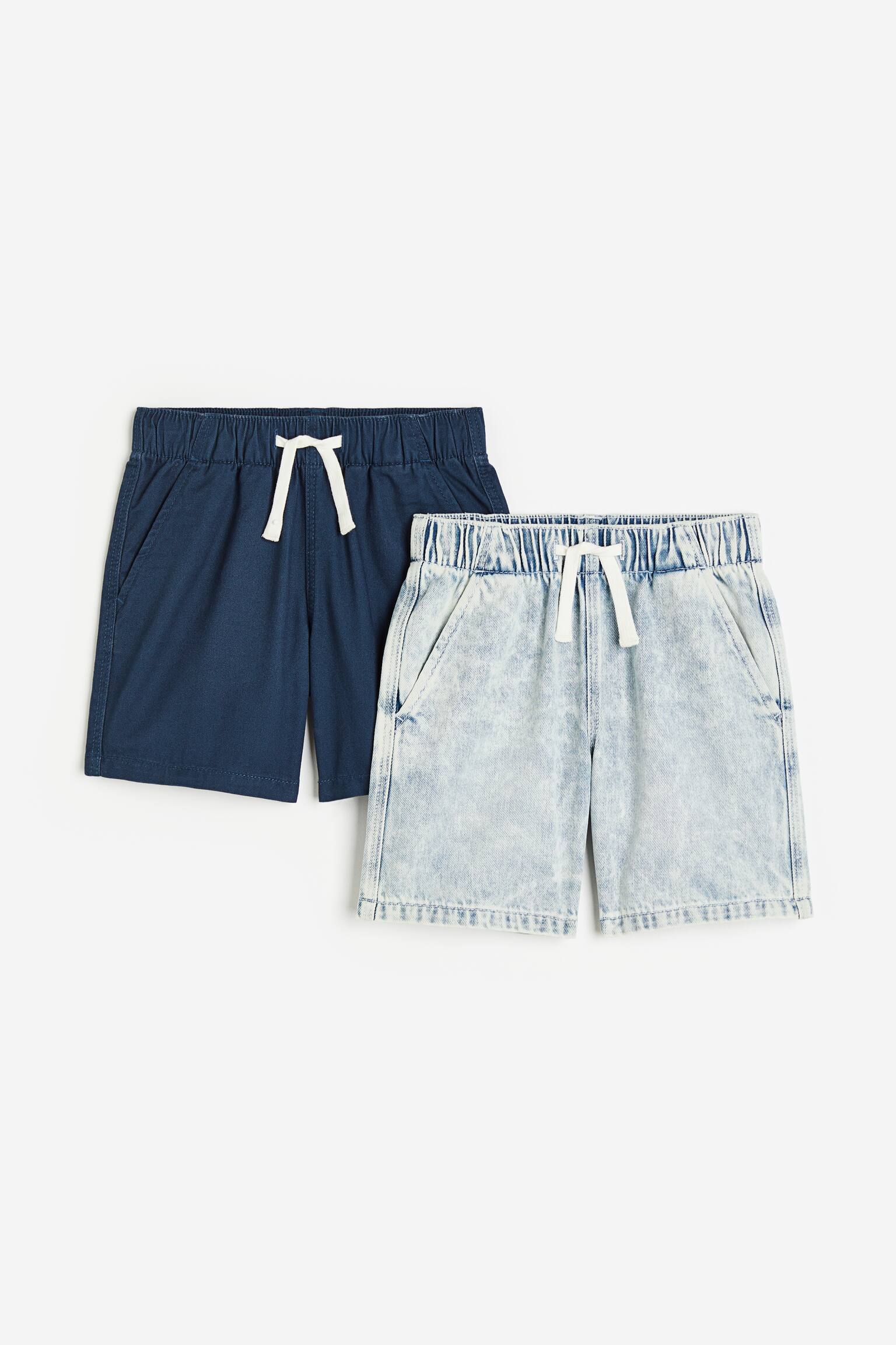 2-pack cotton twill shorts - Dark blue/Light denim blue
