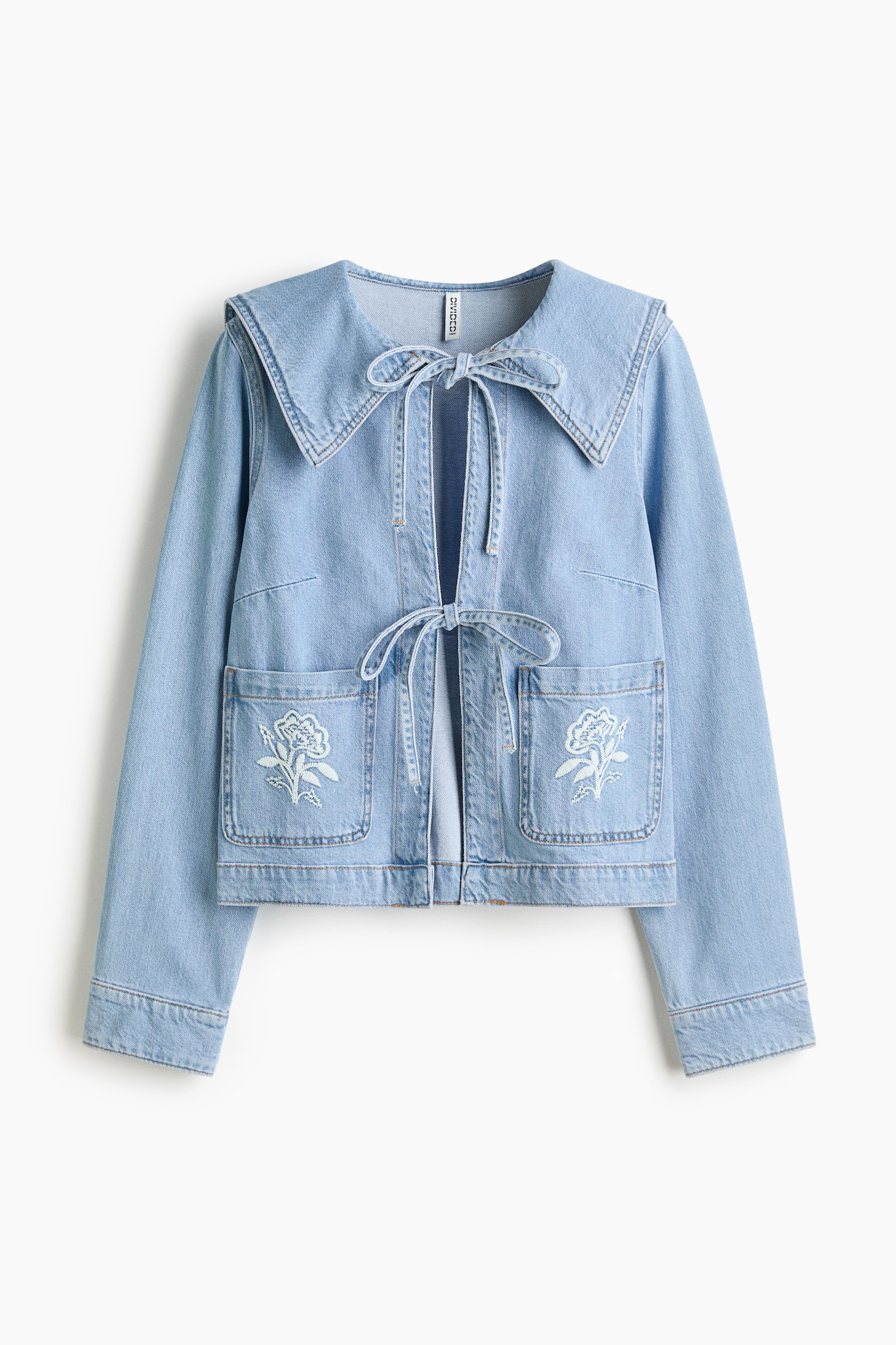Tie-Front Denim Jacket - Light denim blue