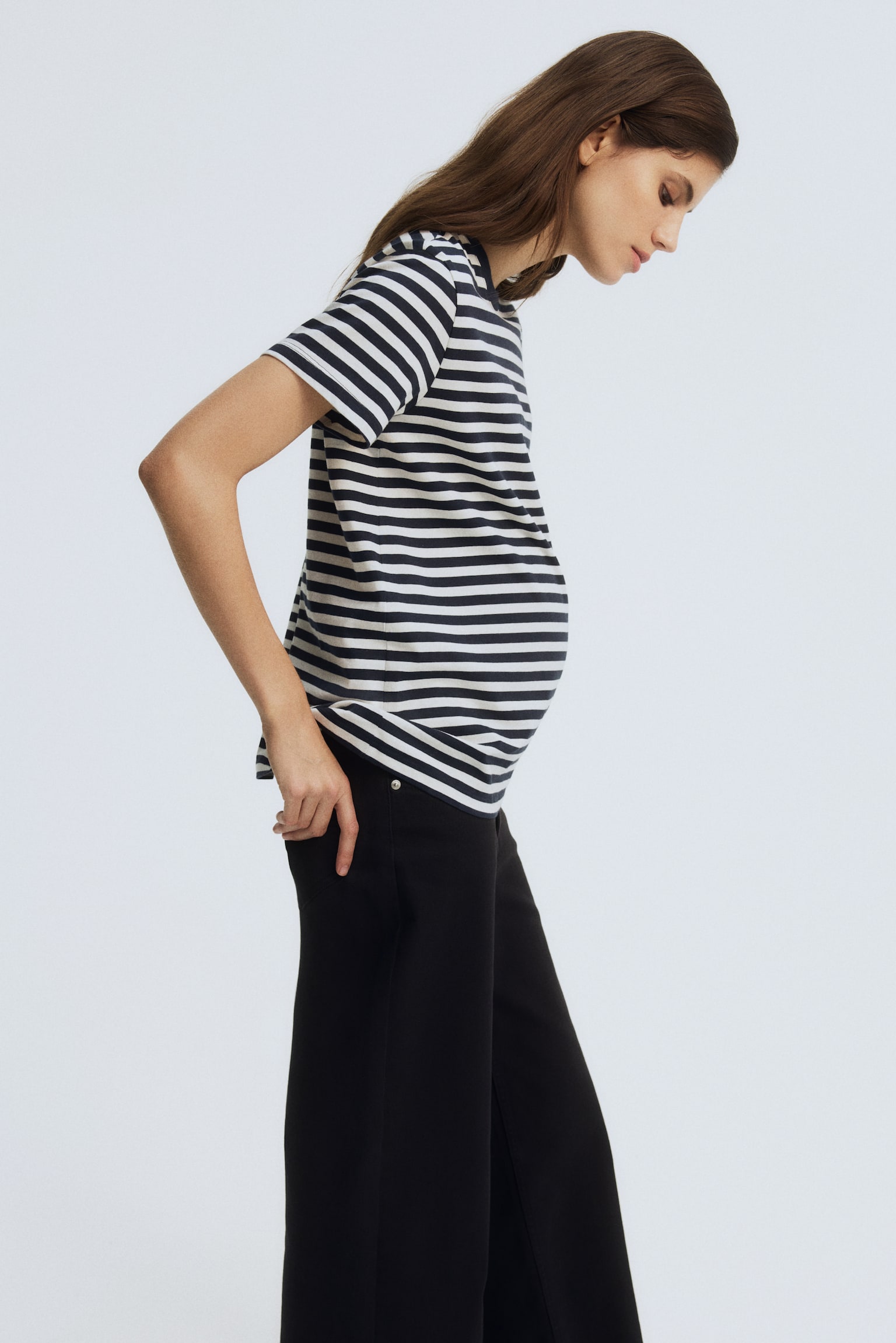 MAMA Cotton T-shirt - White/Navy blue striped/White/Dark brown/White/Black - 1