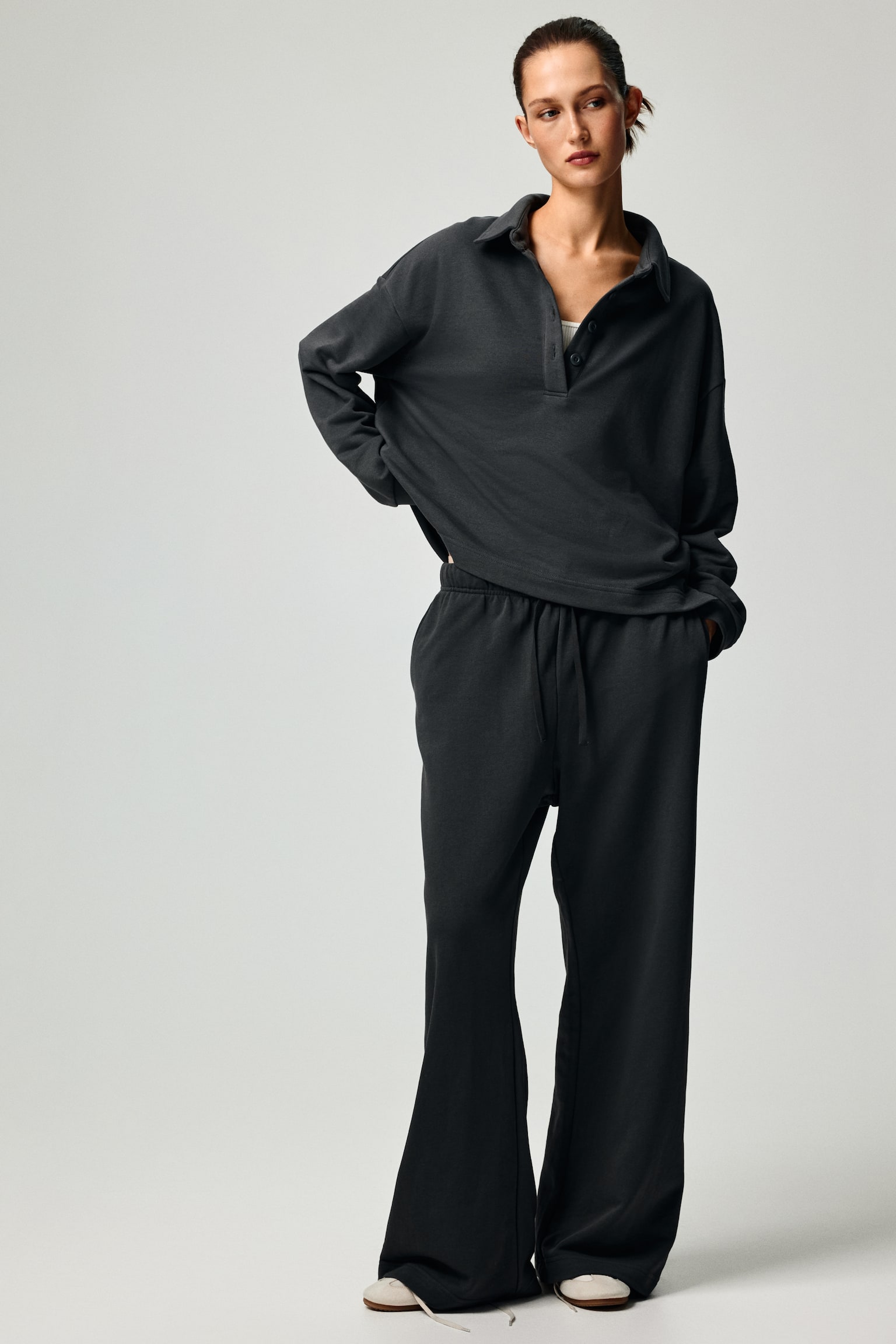 Collared sweatshirt - Dark grey/Dark dusty pink/Light grey marl/Dark brown - 7