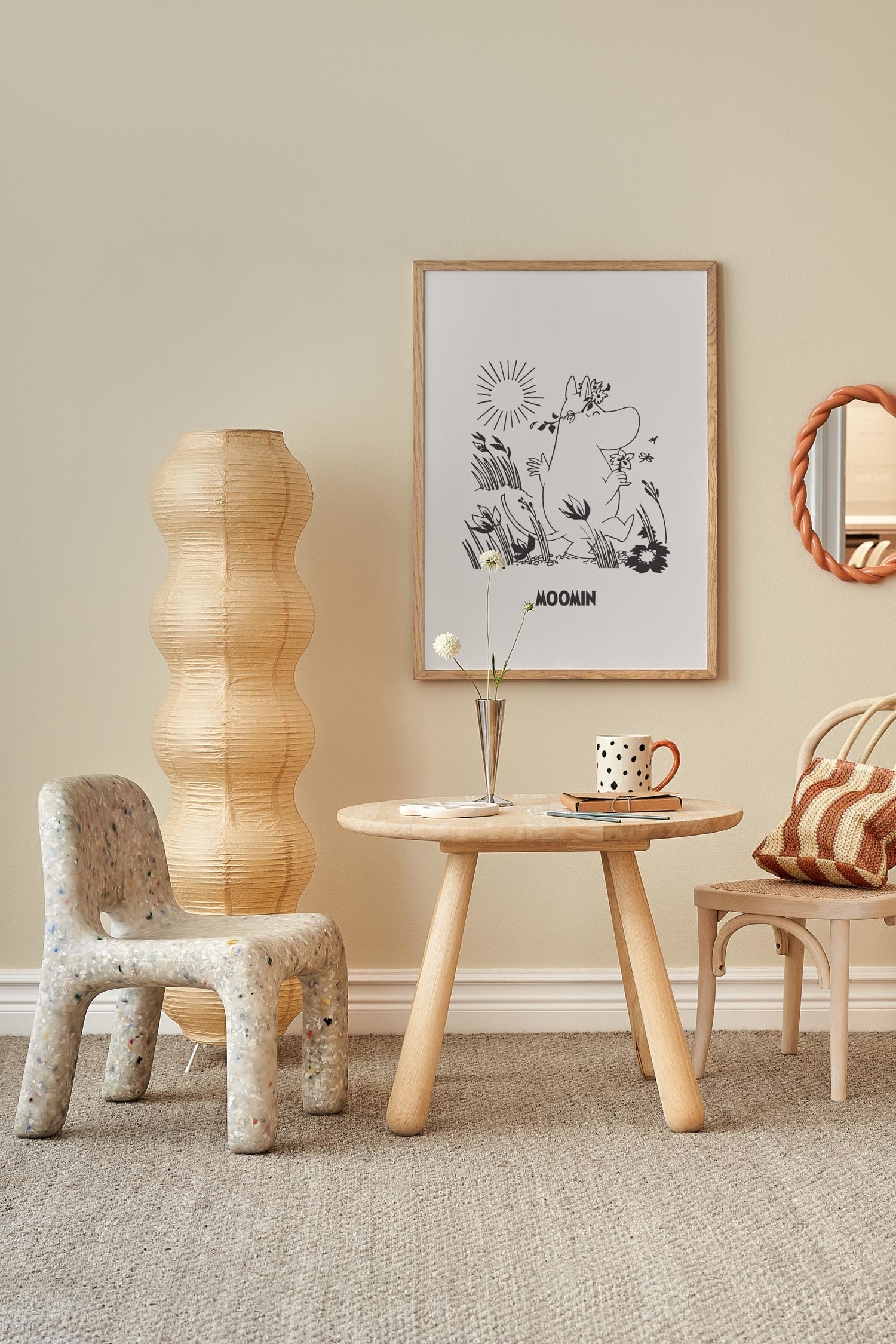 Moomin Picking Flowers Poster - Gray