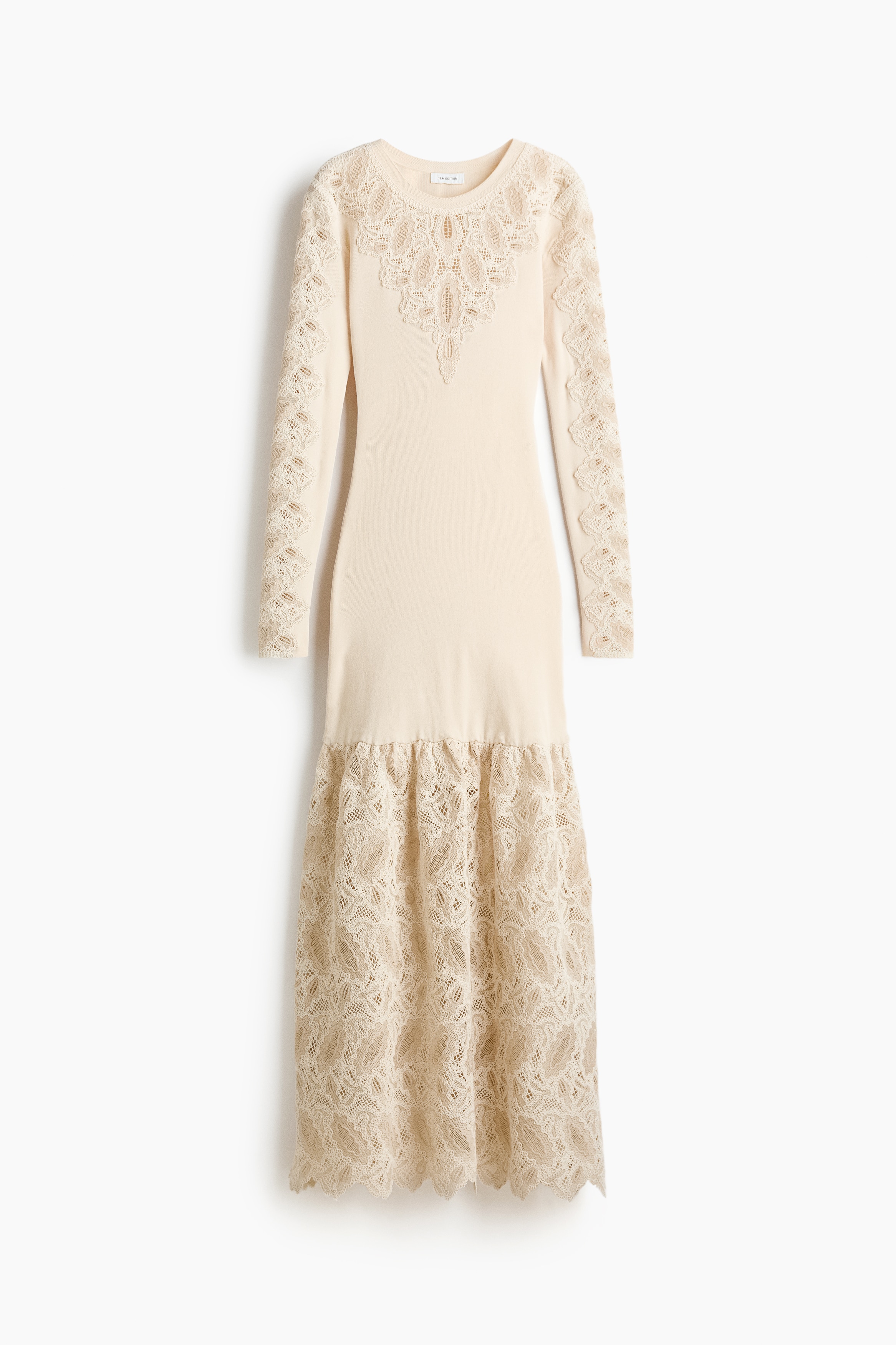 Ribbed lace-detail dress - Light beige