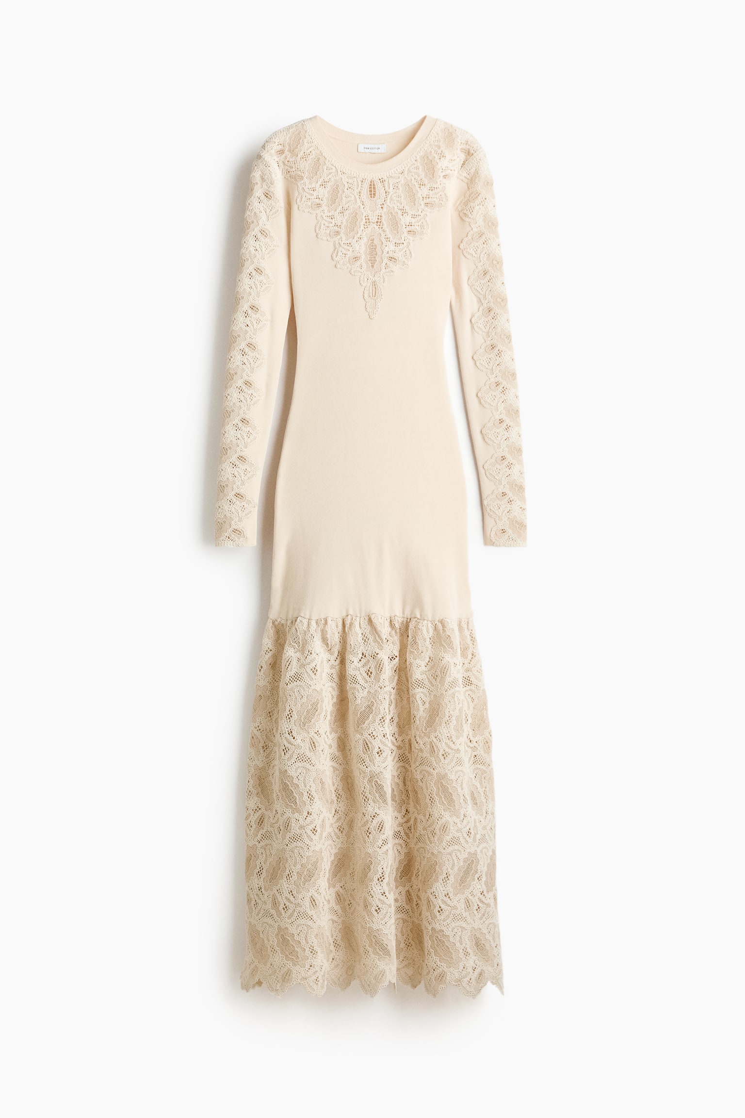 Ribbed lace-detail dress - Light beige - 1