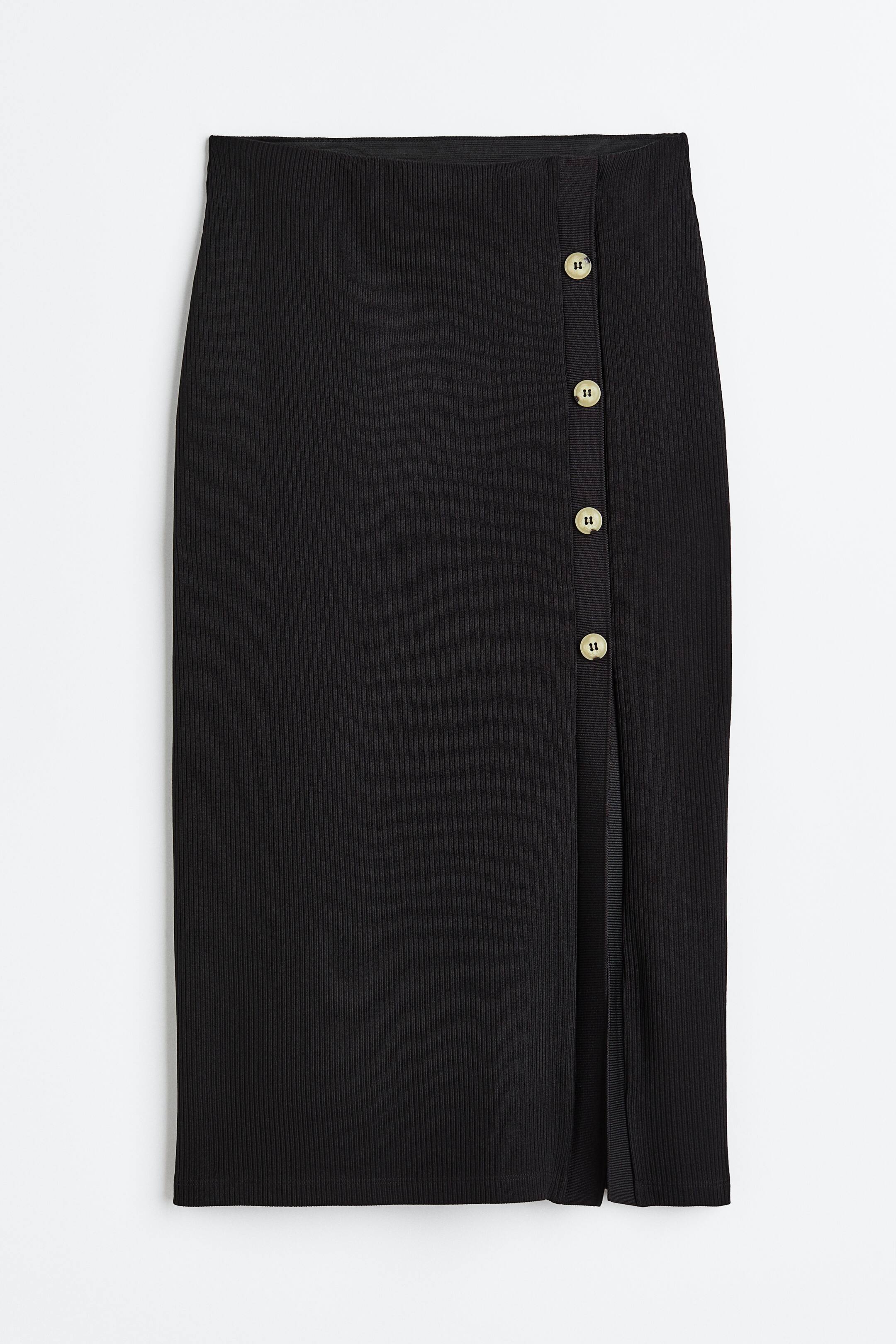 Xem ảnh lớn hơn: Chân váy gân nổi có khuy - Màu đen - Ladies | H&M VN 1