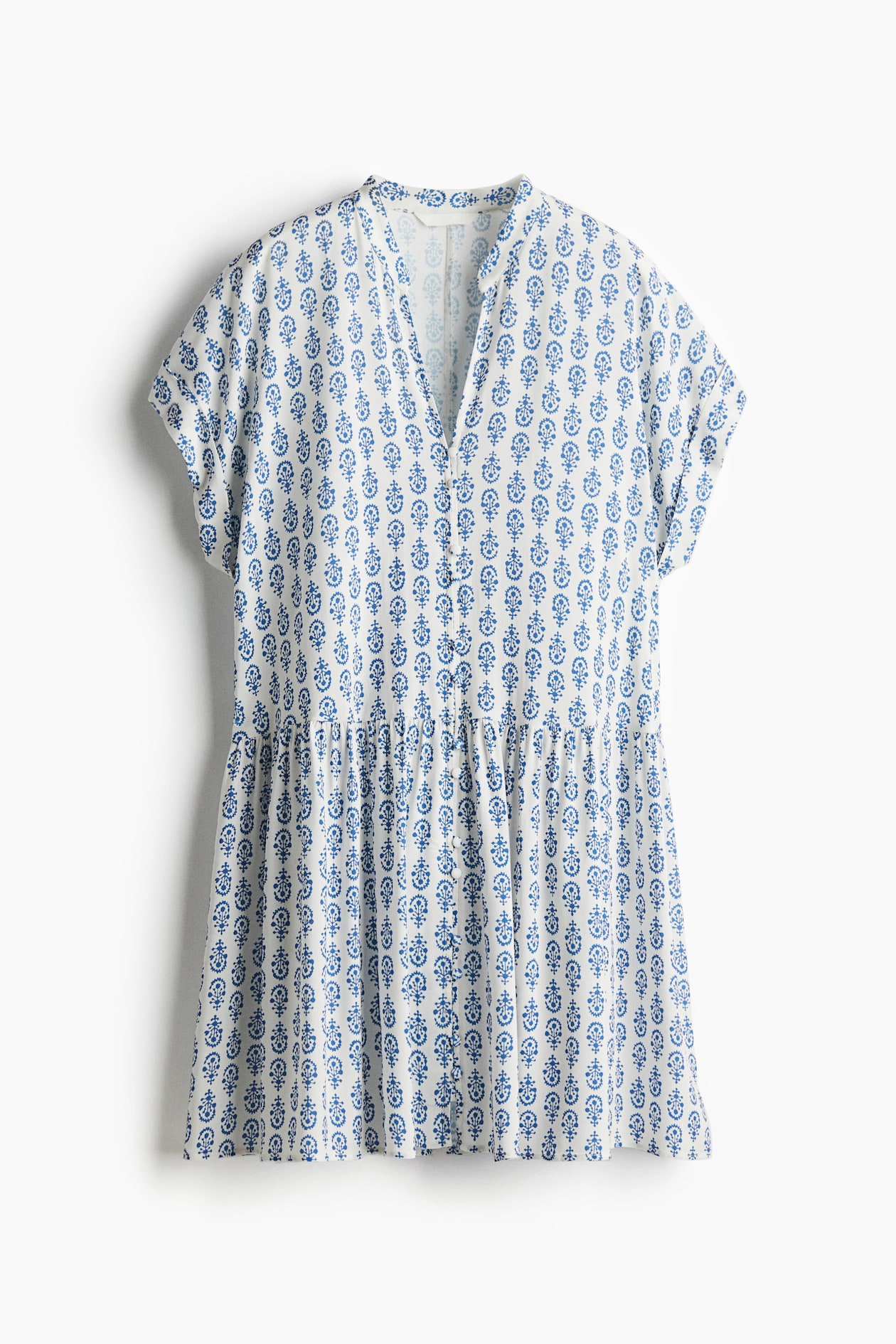 Women's White/Blue patterned Crinkled tunic dress | H&M IN