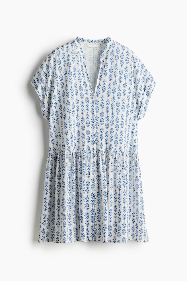 Crinkled Tunic Dress - White/Blue pattern/Bright red/Cream/Zebra print/White/Green leaves/Dark khaki green - 1