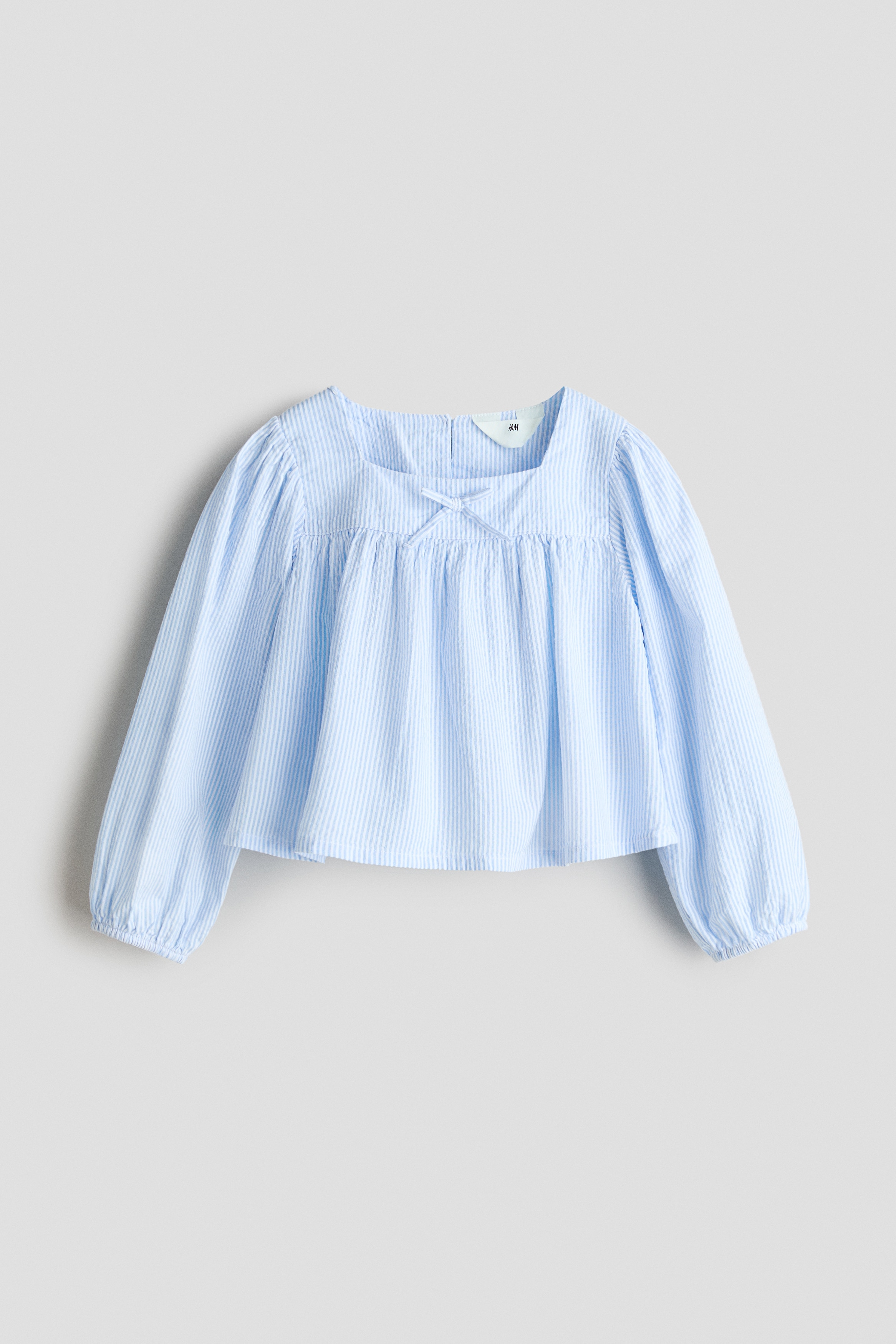 Bow-detail cotton seersucker blouse - ライトブルー／ストライプ/ホワイト/ライトパープル
