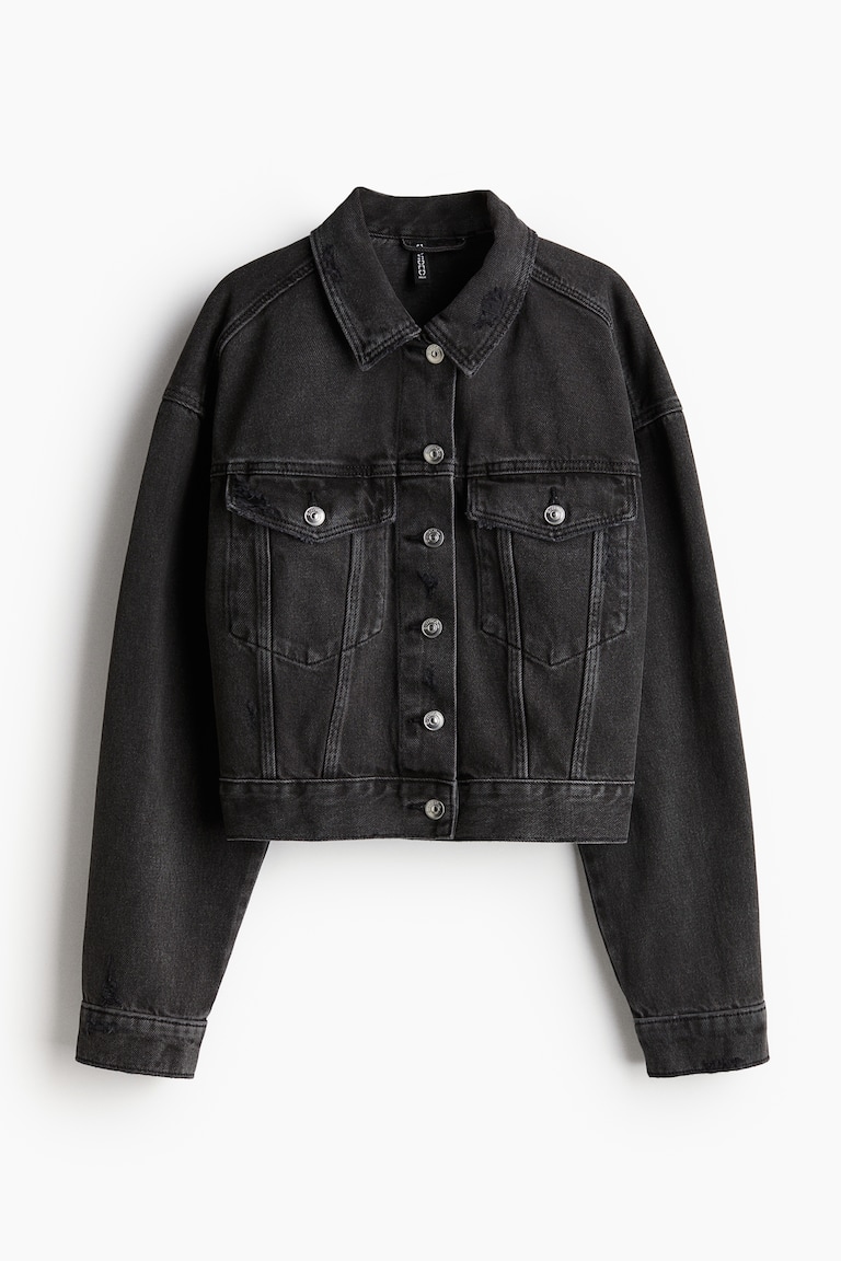 ショートデニムジャケット - ブラック - レディース | H&M JP