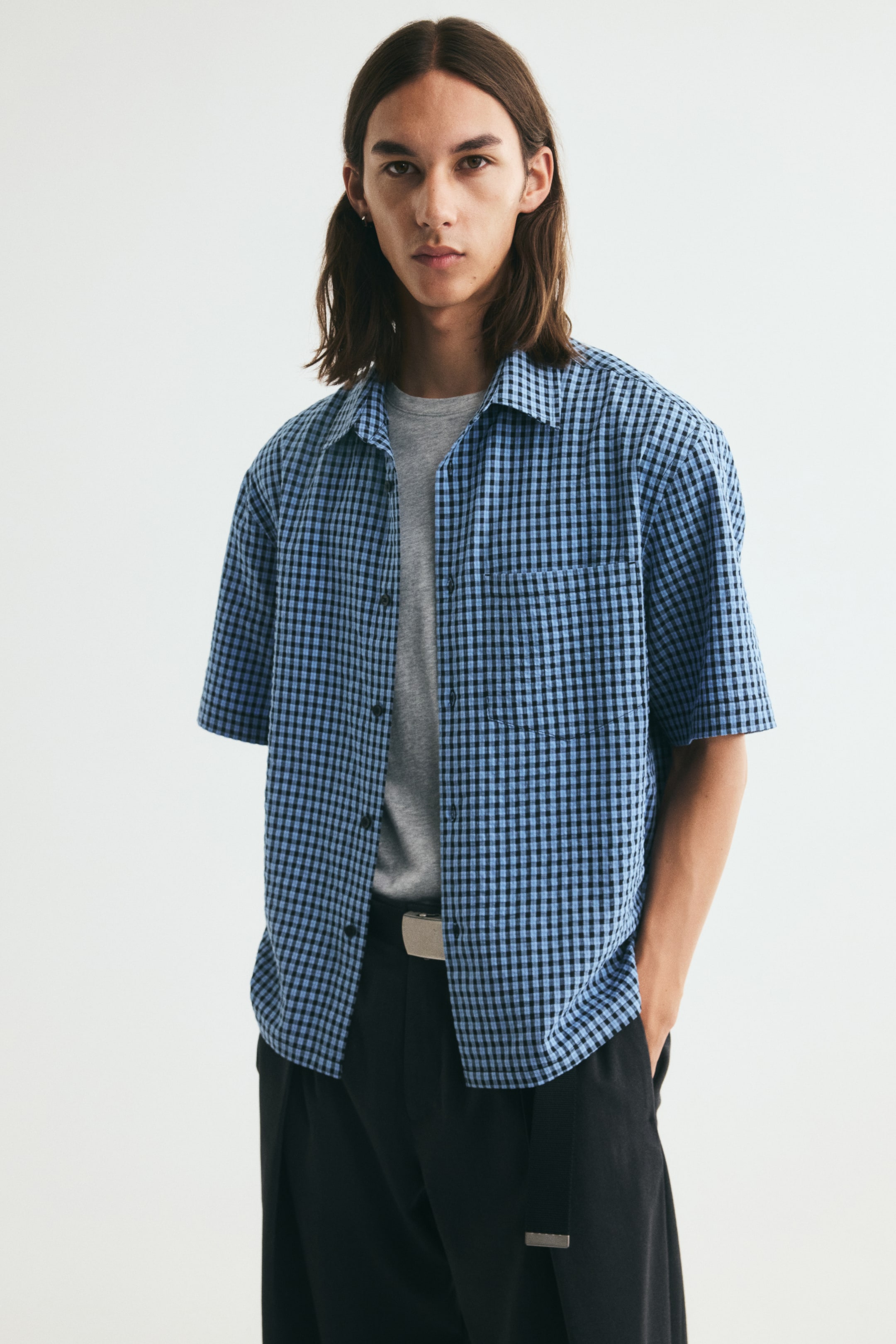 View larger image: Relaxed Fit Short-sleeved shirt - Light blue/Checked - Men | H&M GB 1