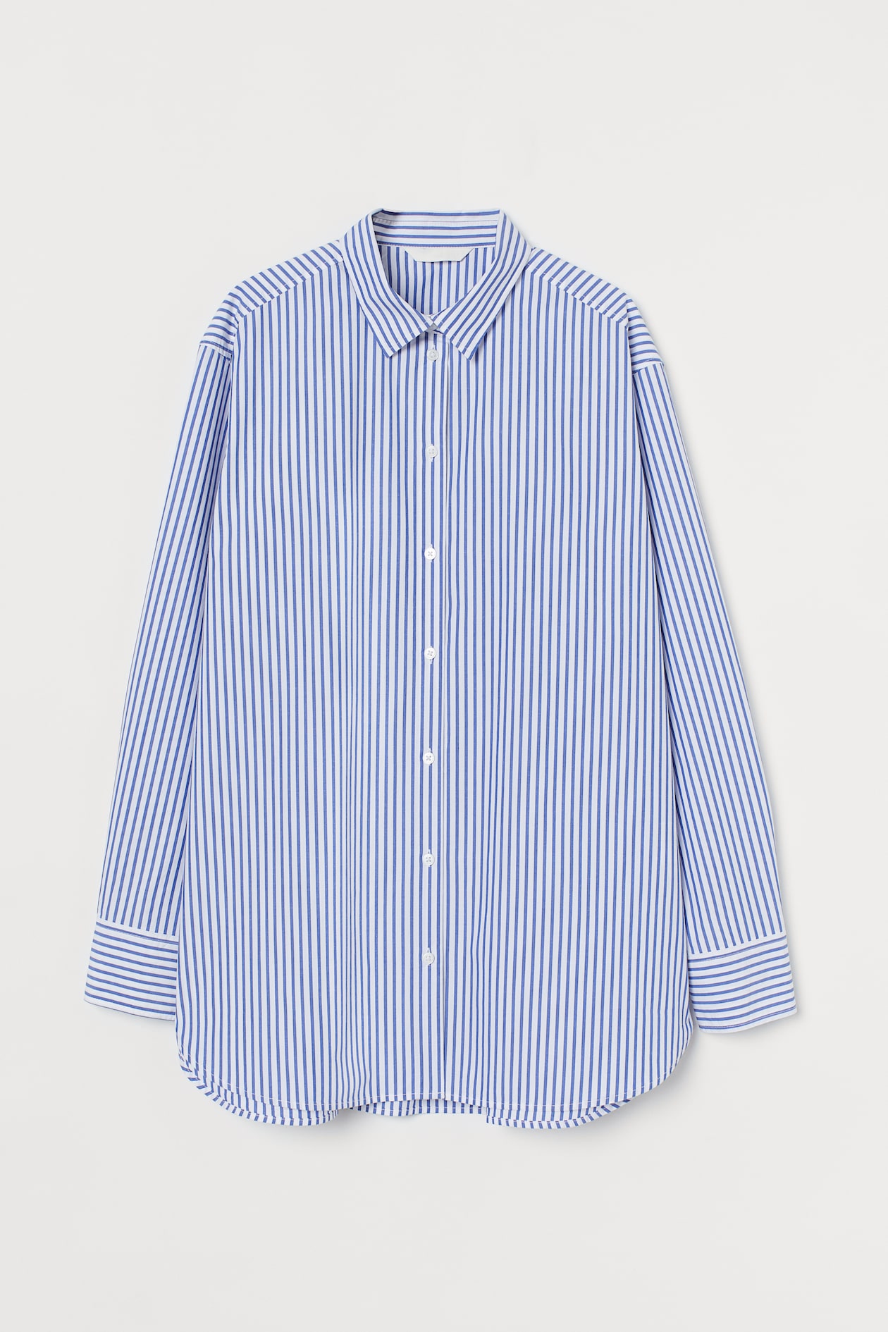 Cotton Shirt - Long sleeve - Regular length - White/blue striped ...