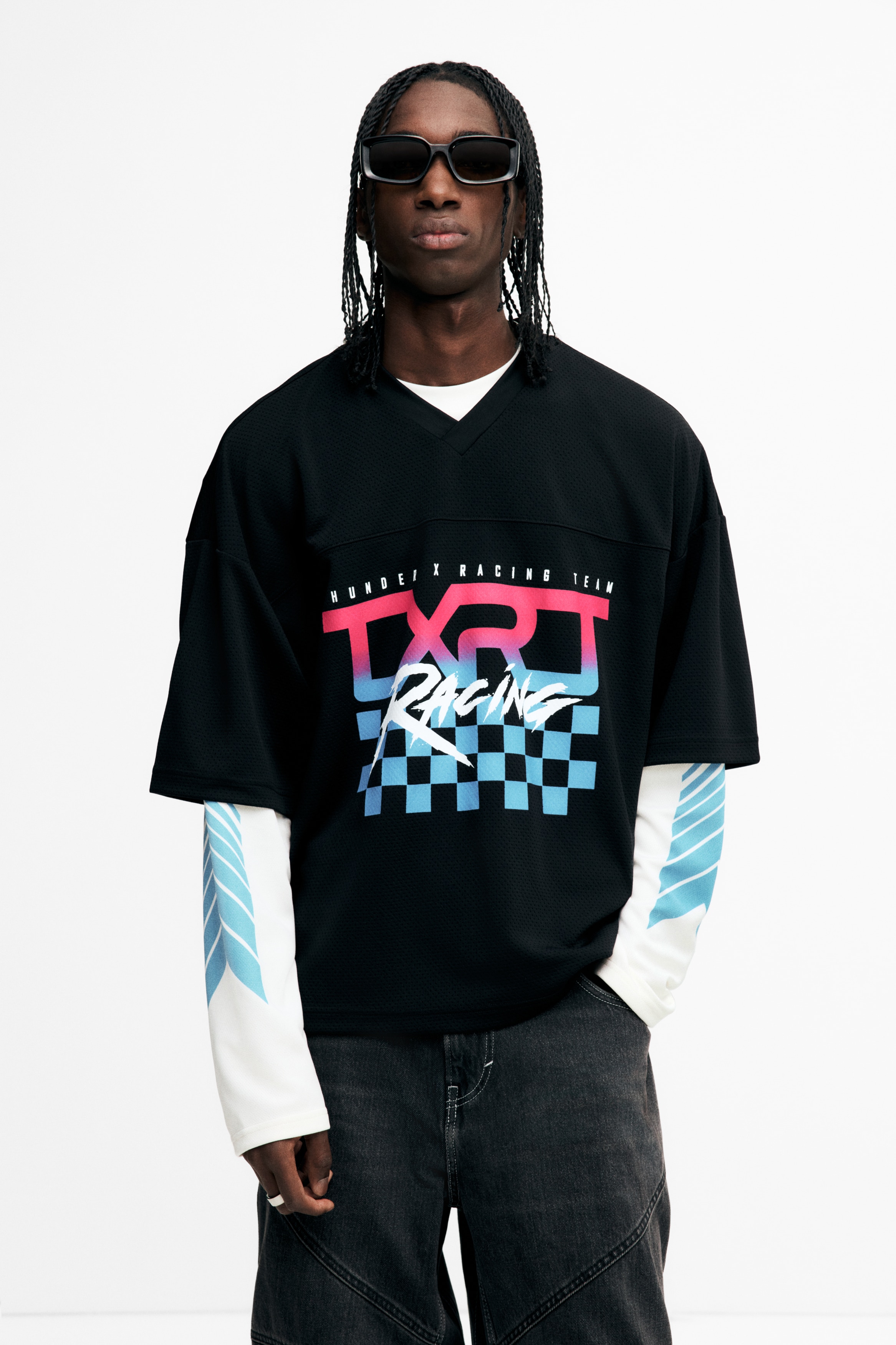 Oversized Printed Mesh T-Shirt - Black/TXRT - Men | H&M US