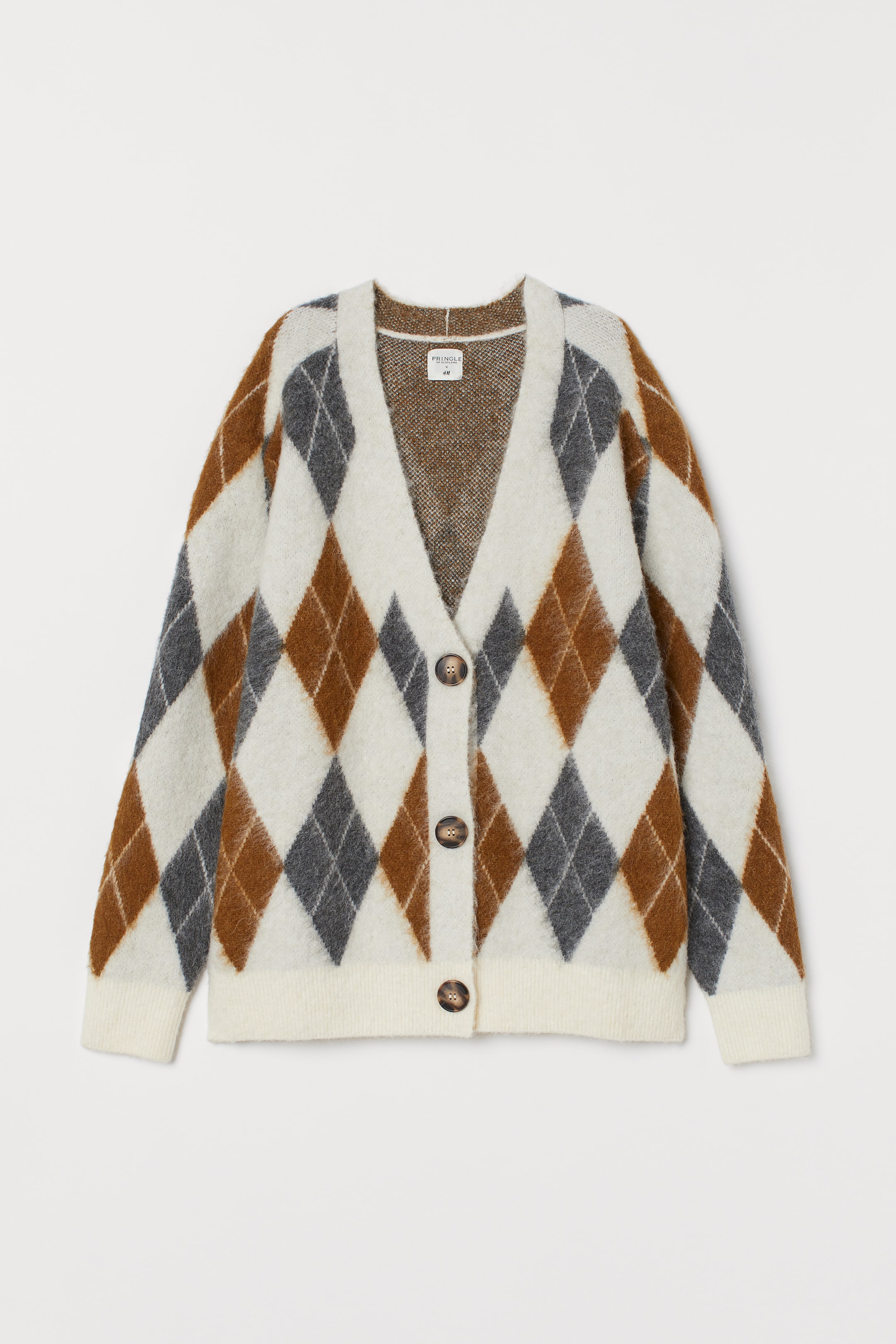 Προβολή μεγαλύτερης εικόνας: Jacquard-knit cardigan - Cream/Argyle pattern - Ladies | H&M GR 1