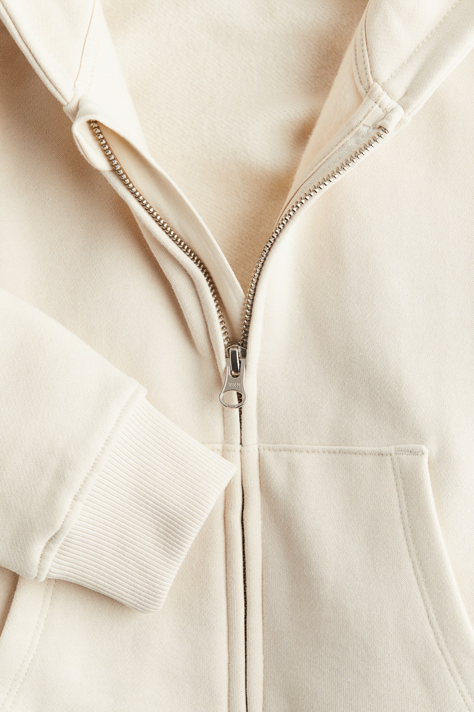 Cotton zip-through hoodie - Cream/Light grey marl - 2