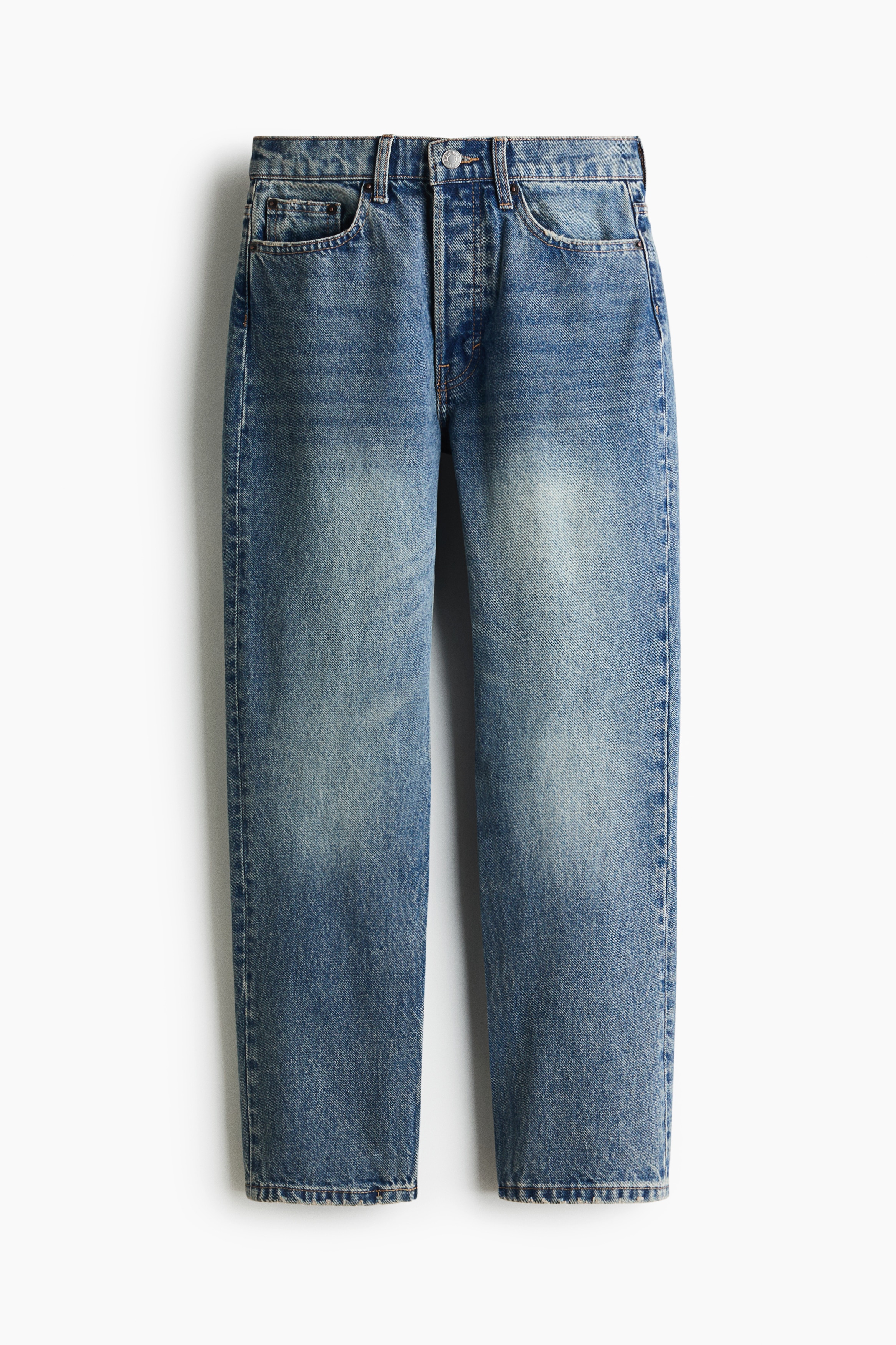 Slim Straight High Waist Ankle Jeans - Bleu denim/Bleu denim clair