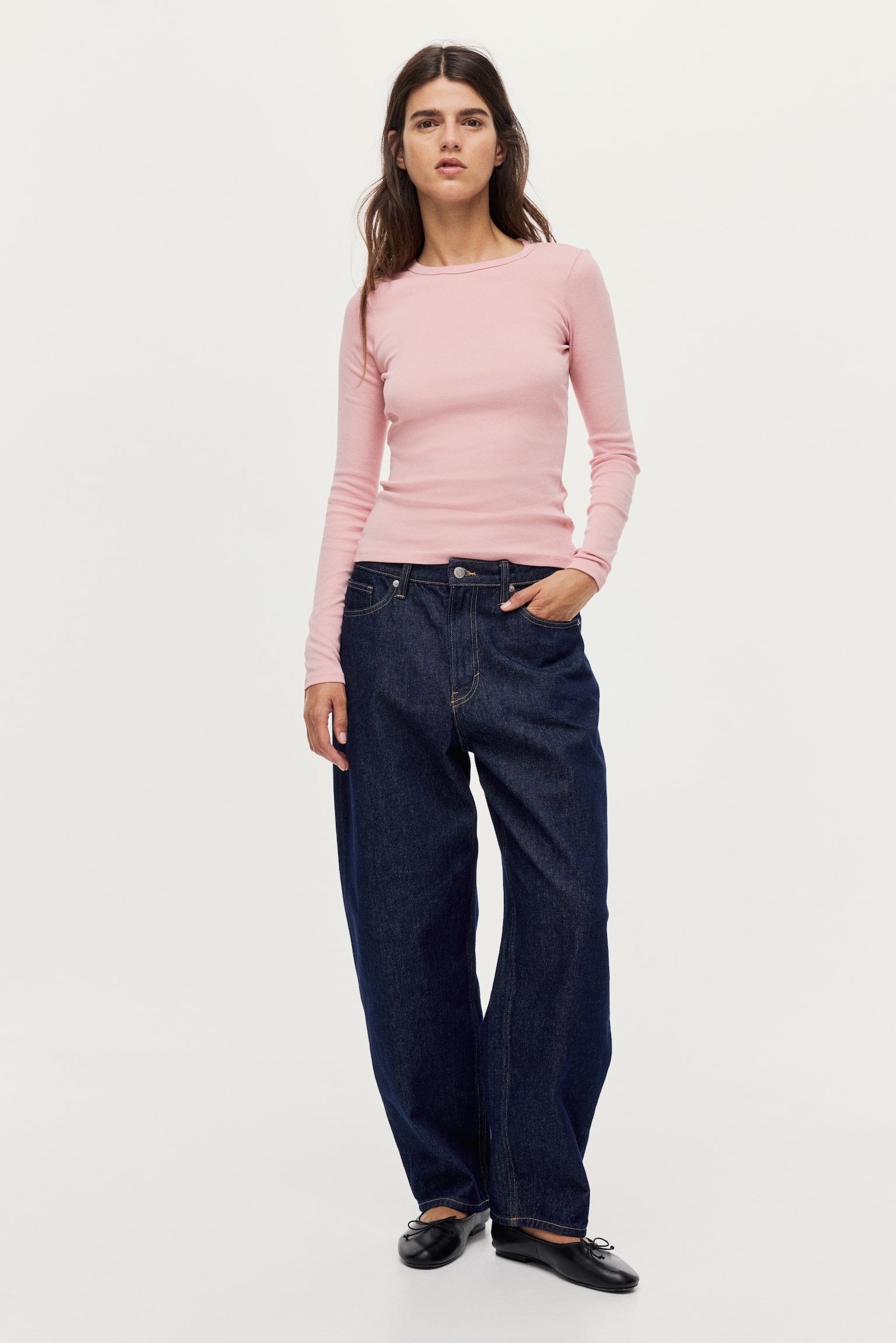 Long-sleeved jersey top - Light pink/Navy blue/Dark brown/Black/Dusty brown/Blue-grey/White - 1