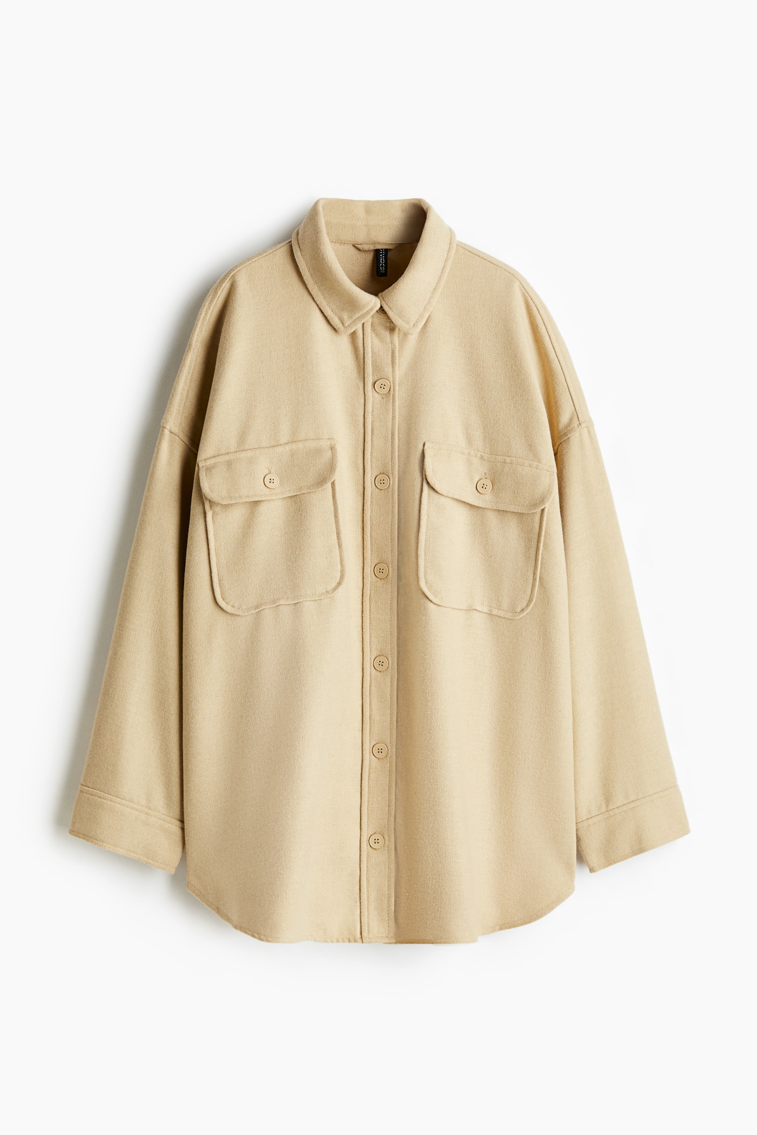 Oversized twill shirt - Beige/Beige/Checked/Dark brown - 2