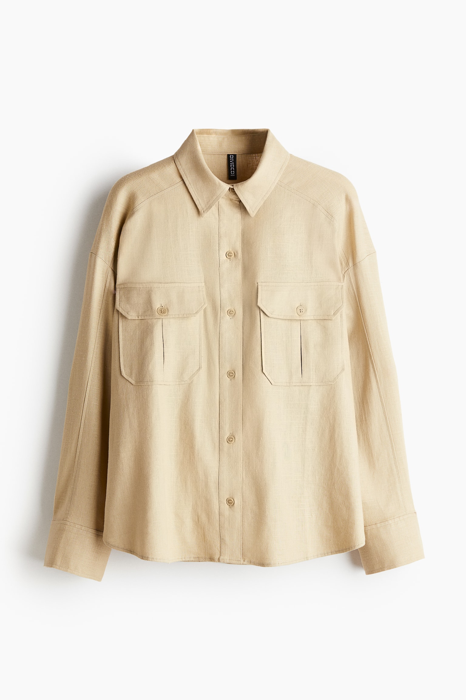 Oversized Linen Blend Cargo Shirt - Beige/Light beige/Dark grey - 2