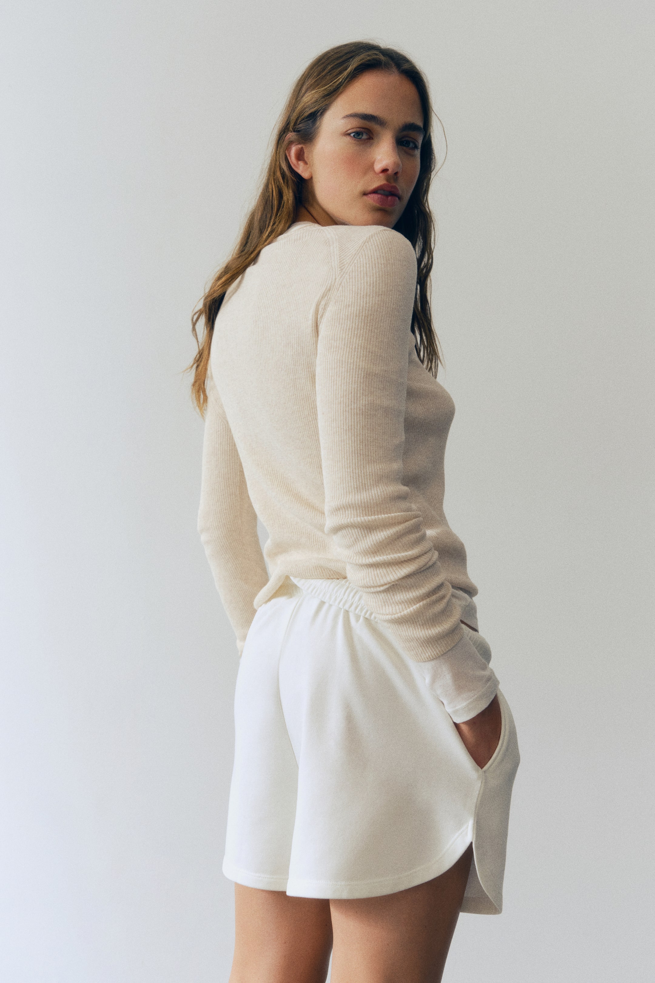 Rib-Knit Long-Sleeved Top