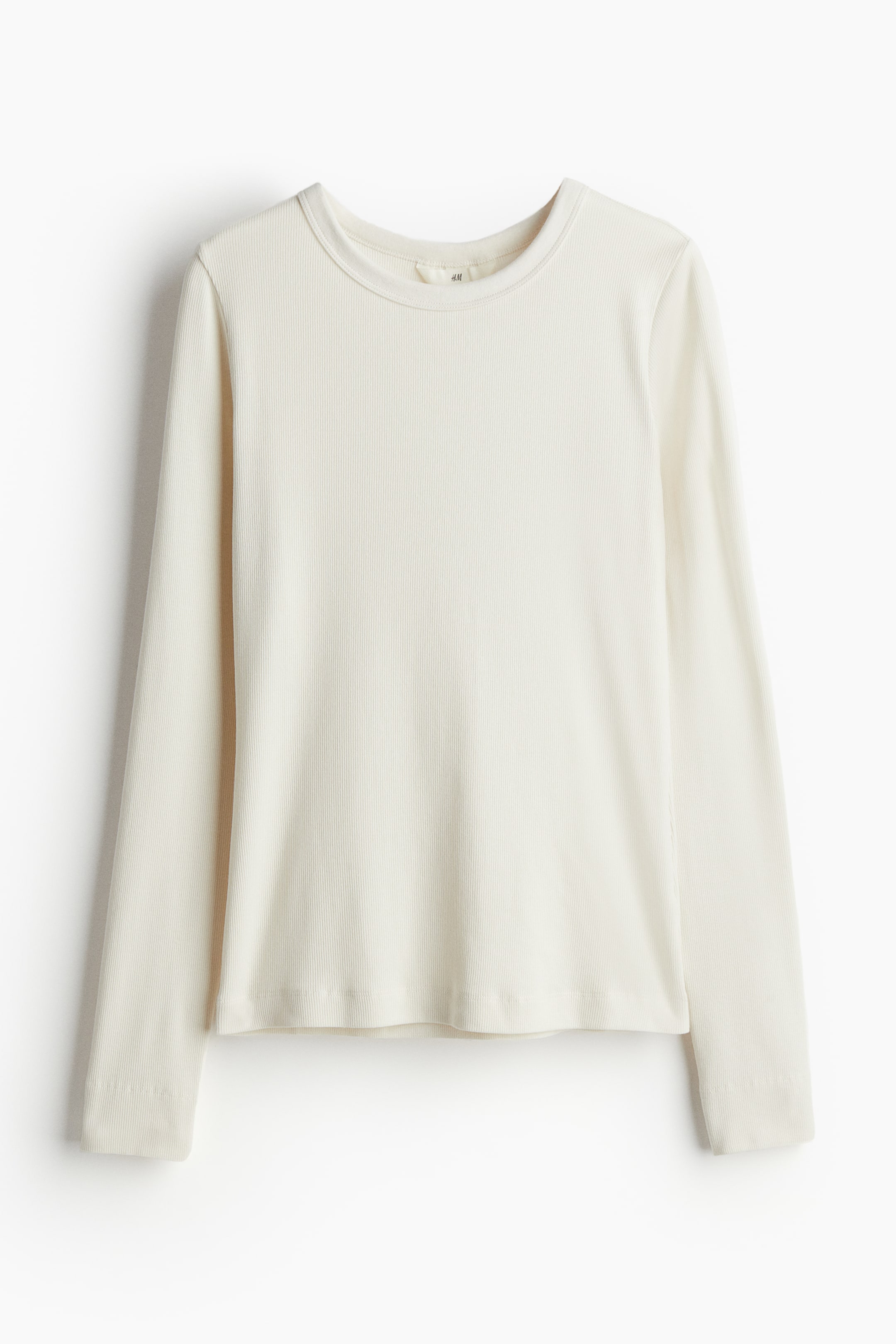 Ribbed Modal-blend Top - Round Neck - Long sleeve - White - Ladies | H&M US